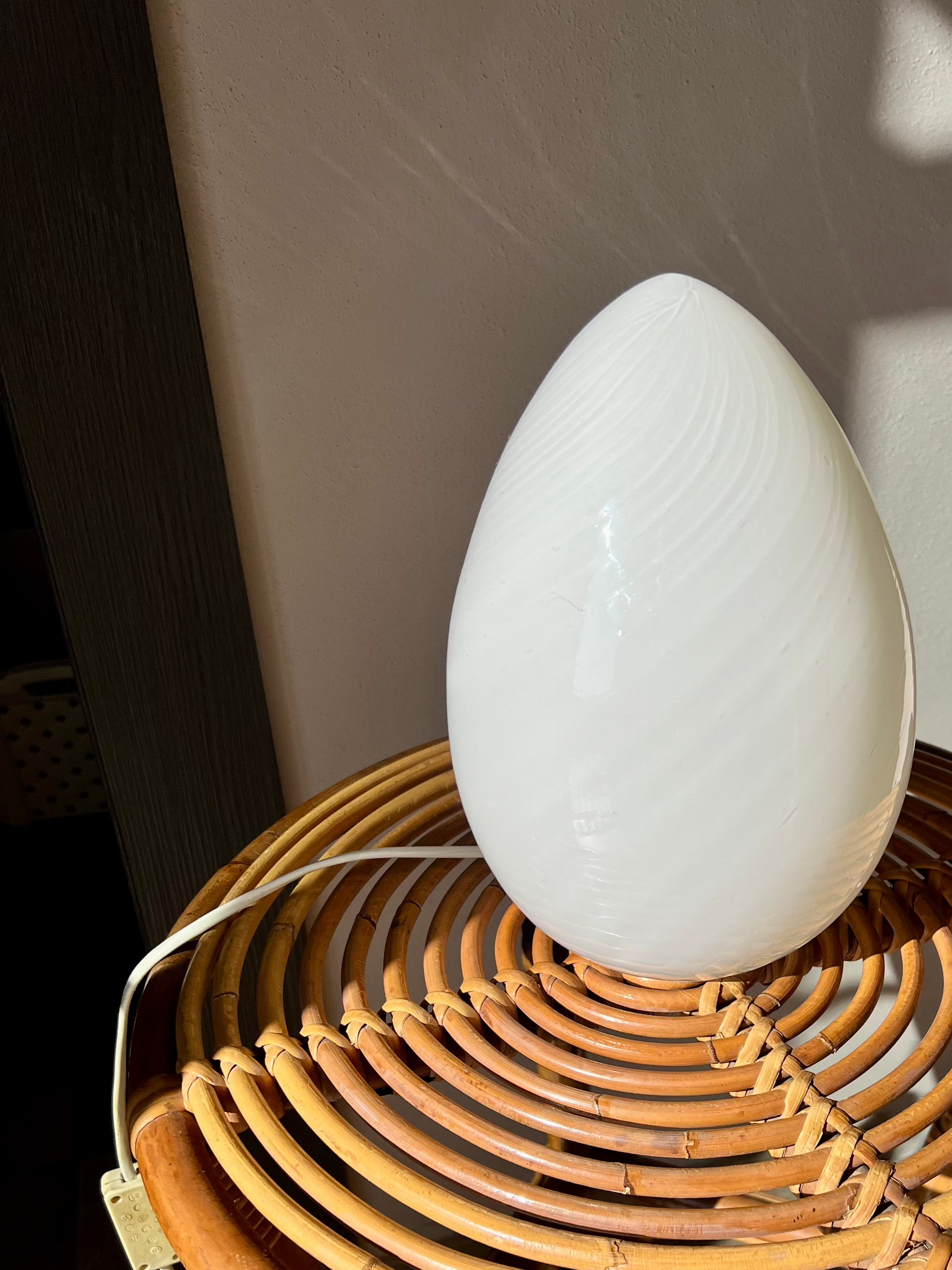 1970s Murano Egg Lamp made of White Opal Swirl Glass