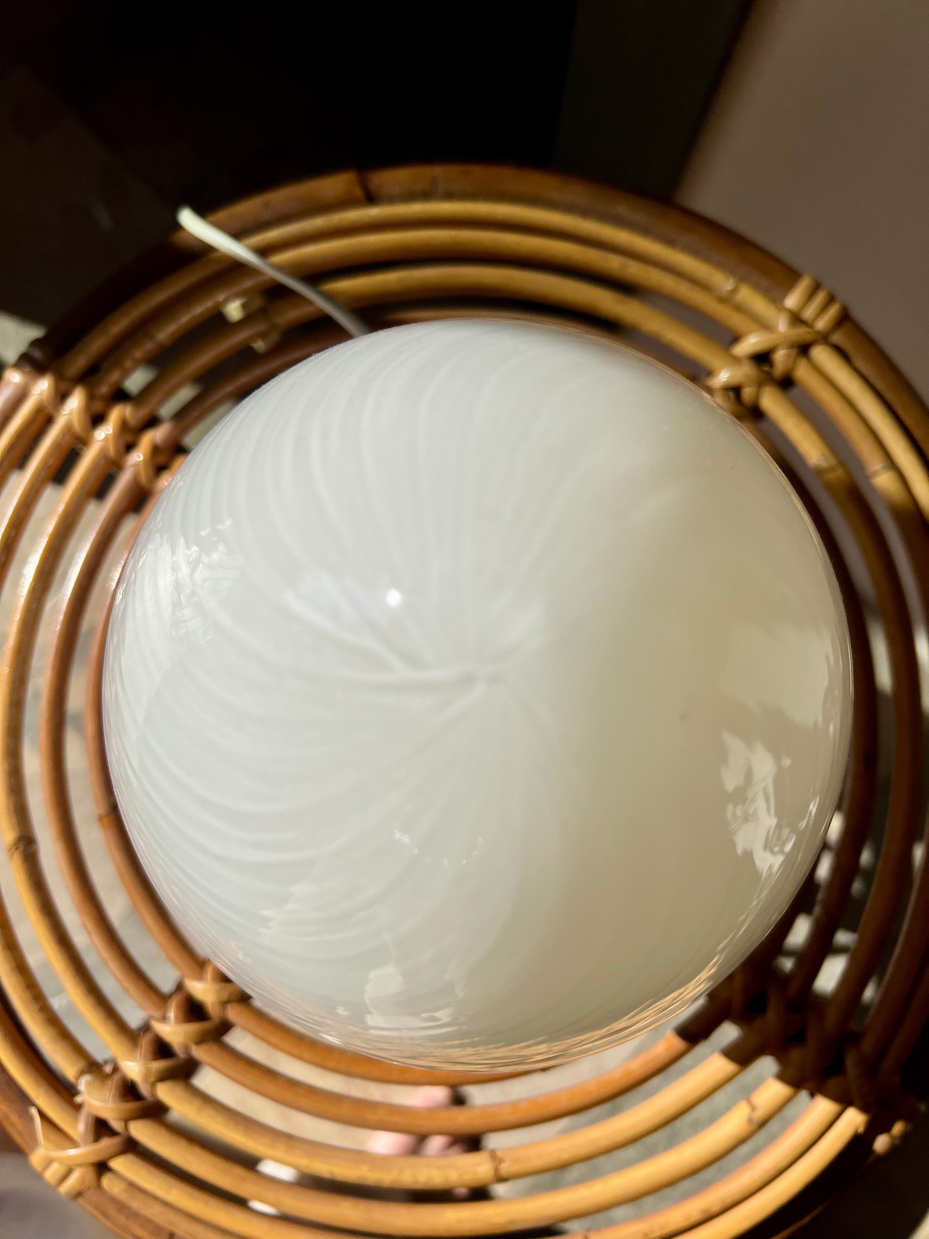 1970s Murano Egg Lamp made of White Opal Swirl Glass