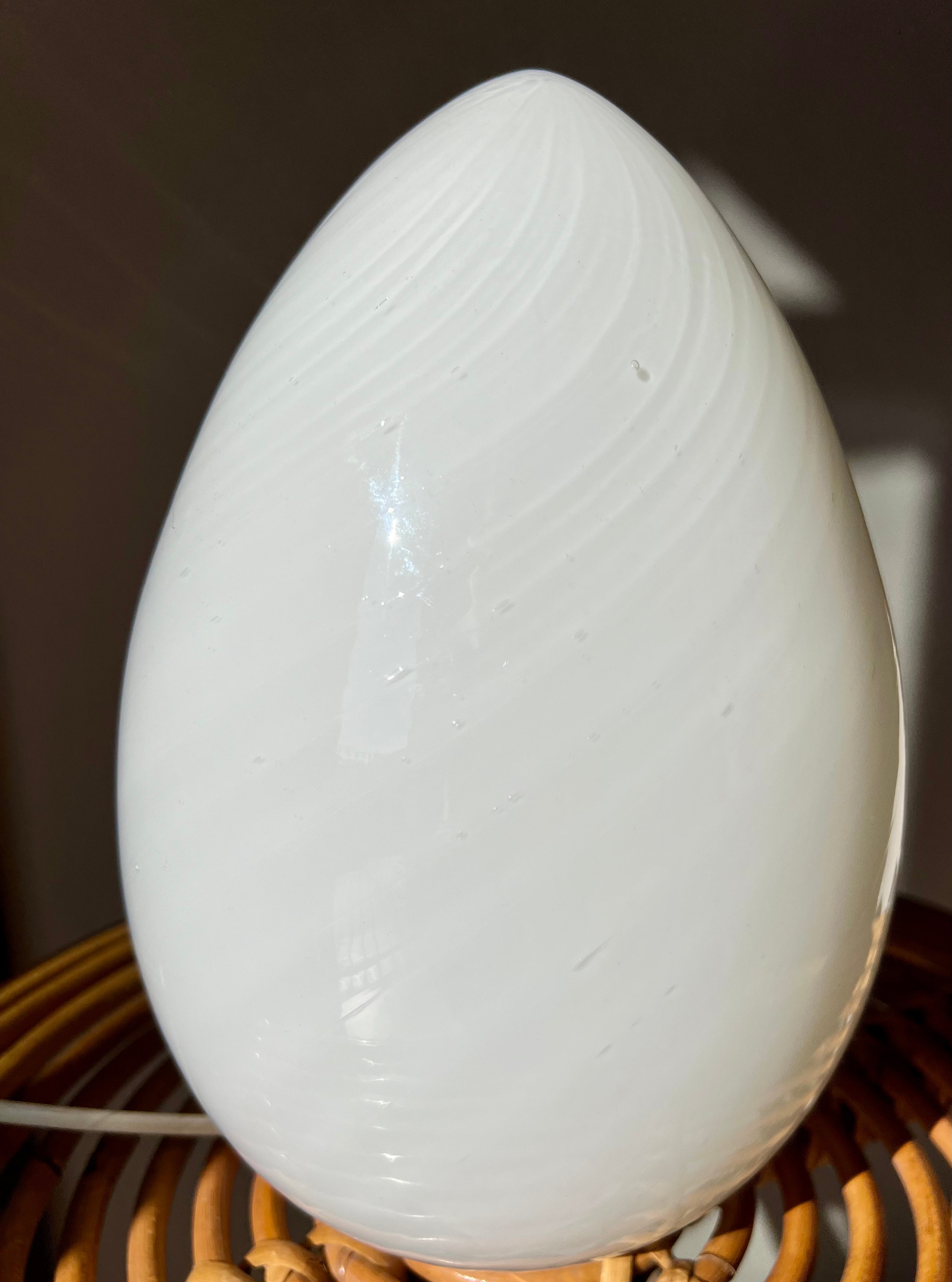 1970s Murano Egg Lamp made of White Opal Swirl Glass