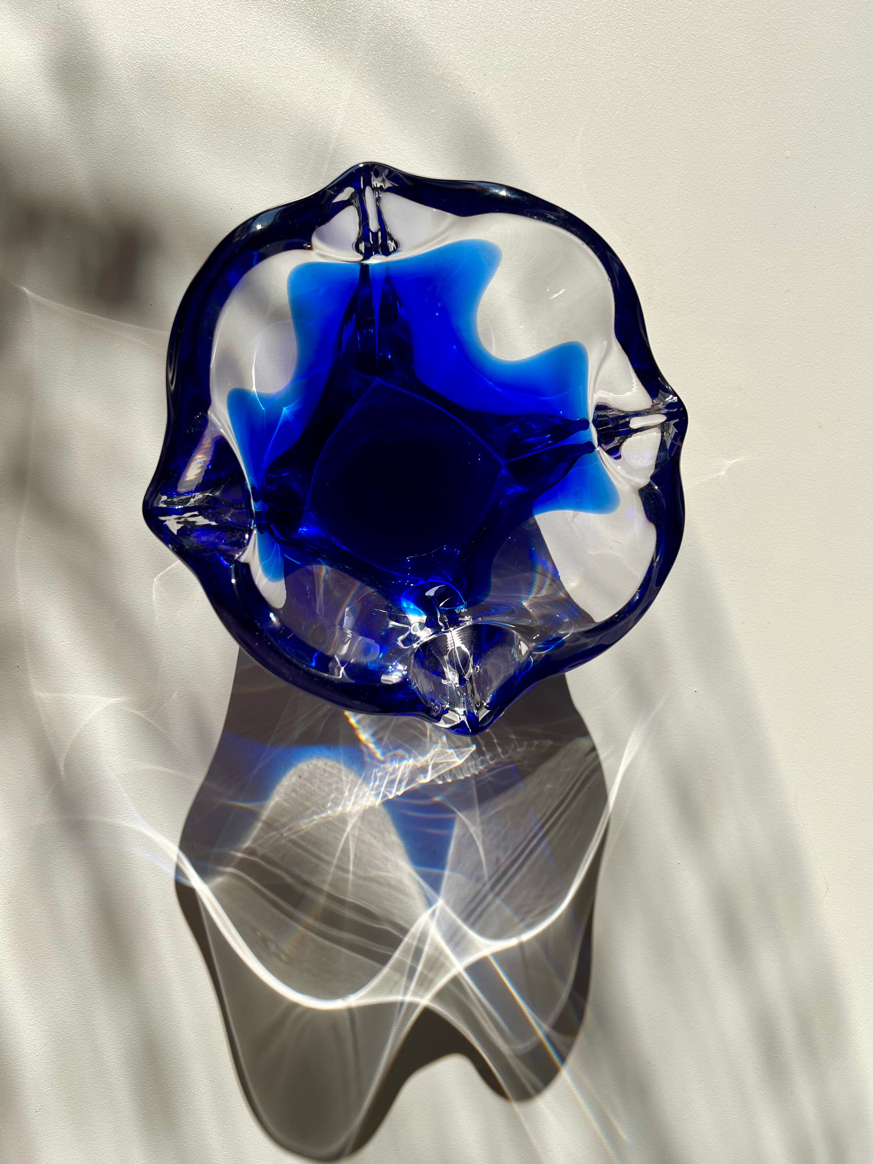 Blue and clear Murano glass bowl