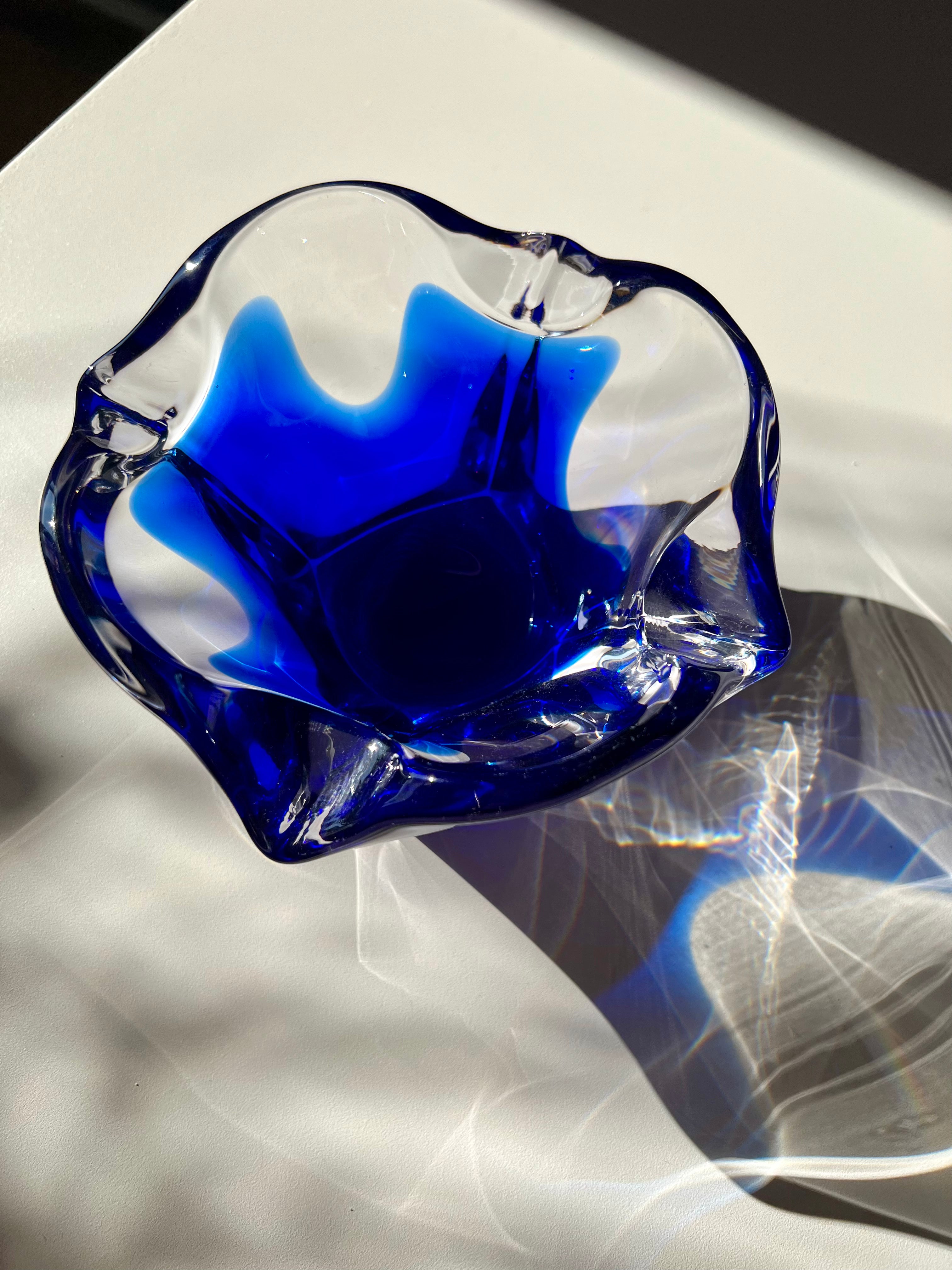 Blue and clear Murano glass bowl
