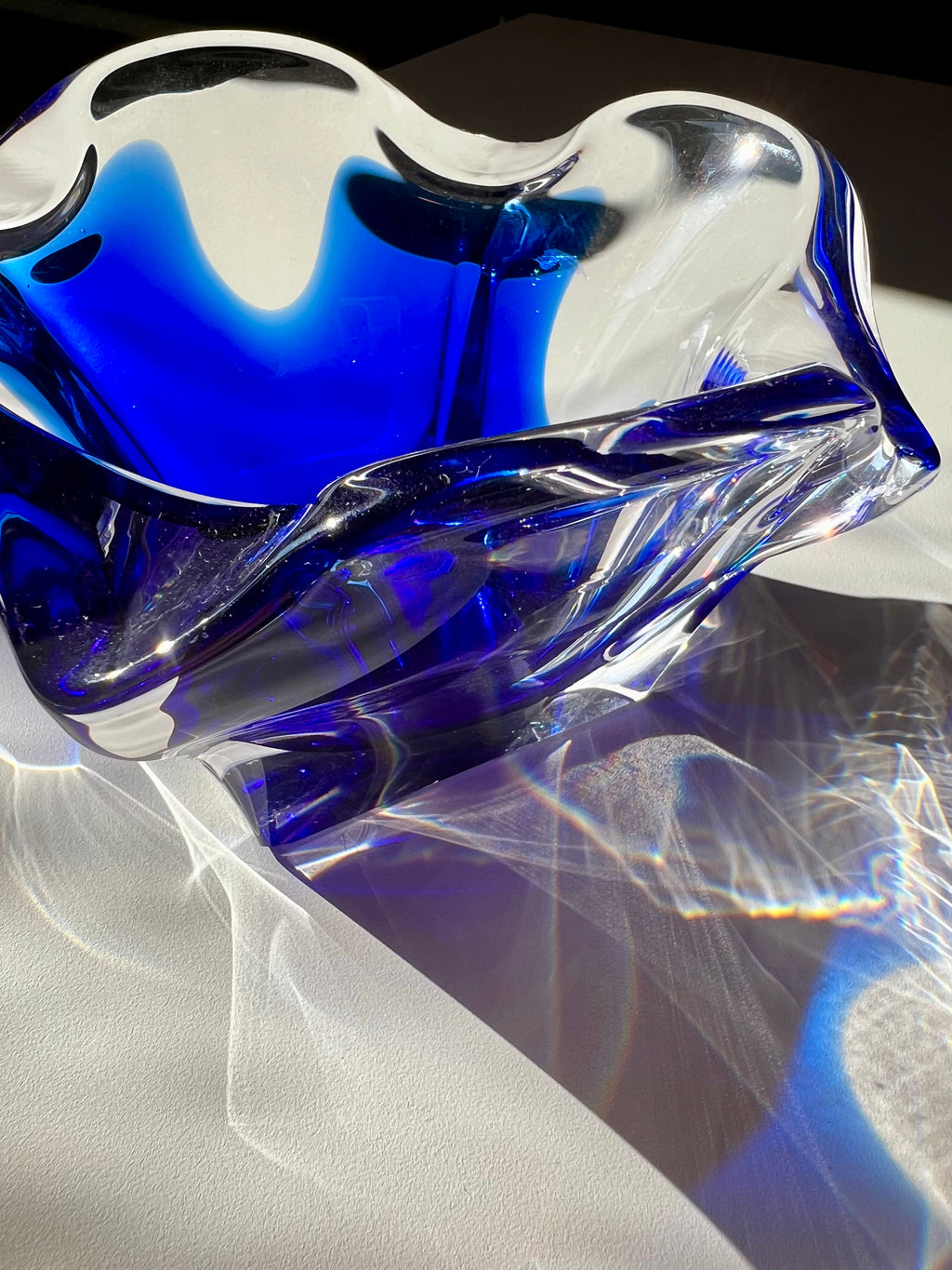 Blue and clear Murano glass bowl