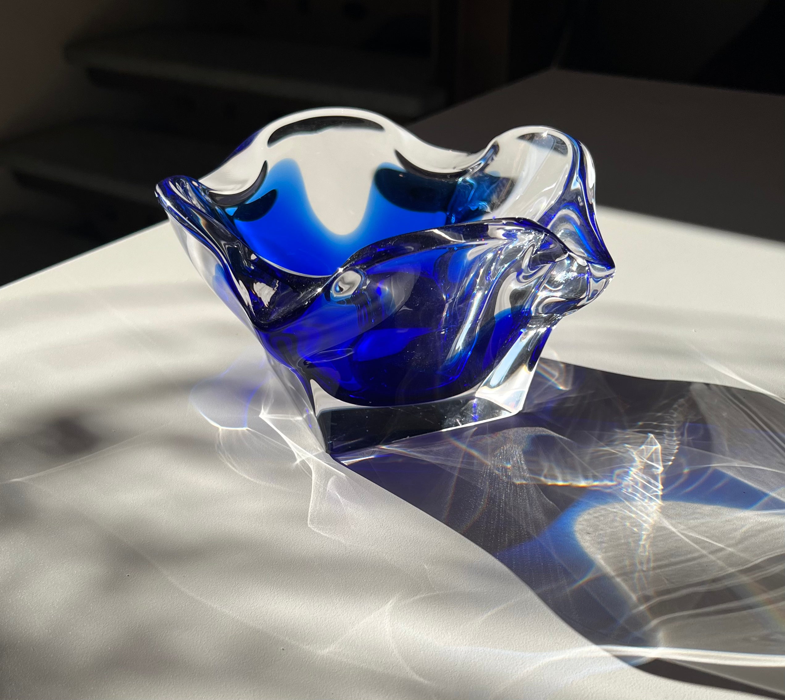 Blue and clear Murano glass bowl