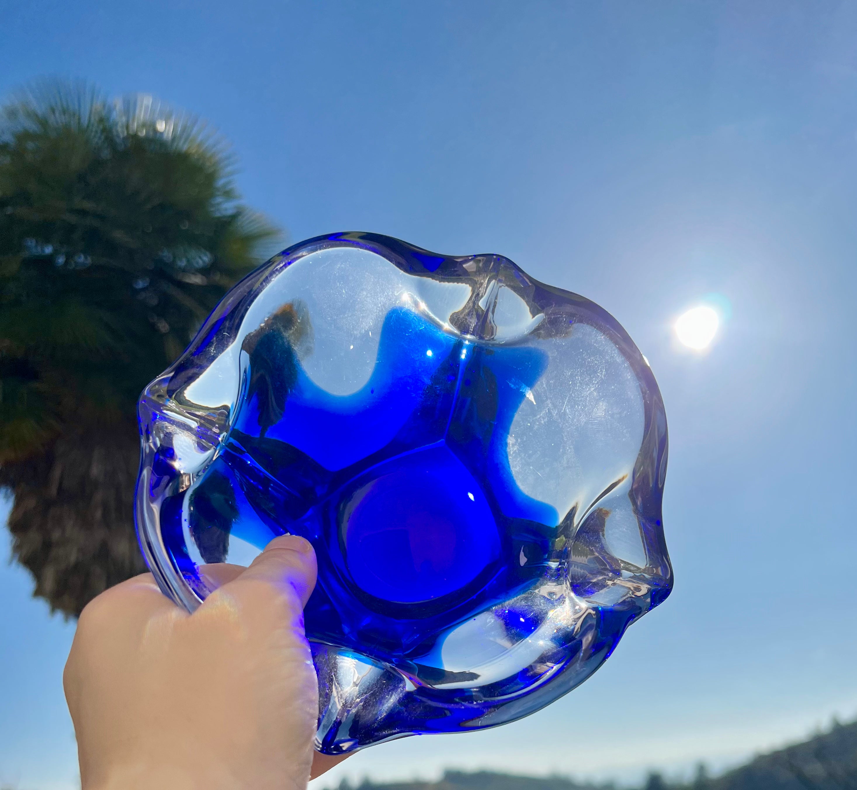 Blue and clear Murano glass bowl