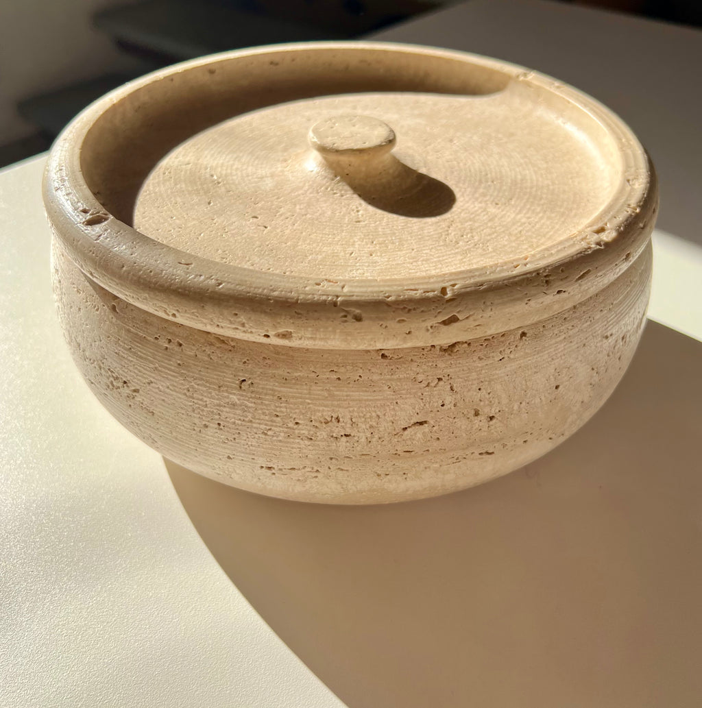 Large Travertine Bowl with Lid by Fratelli Mannelli, 1960s