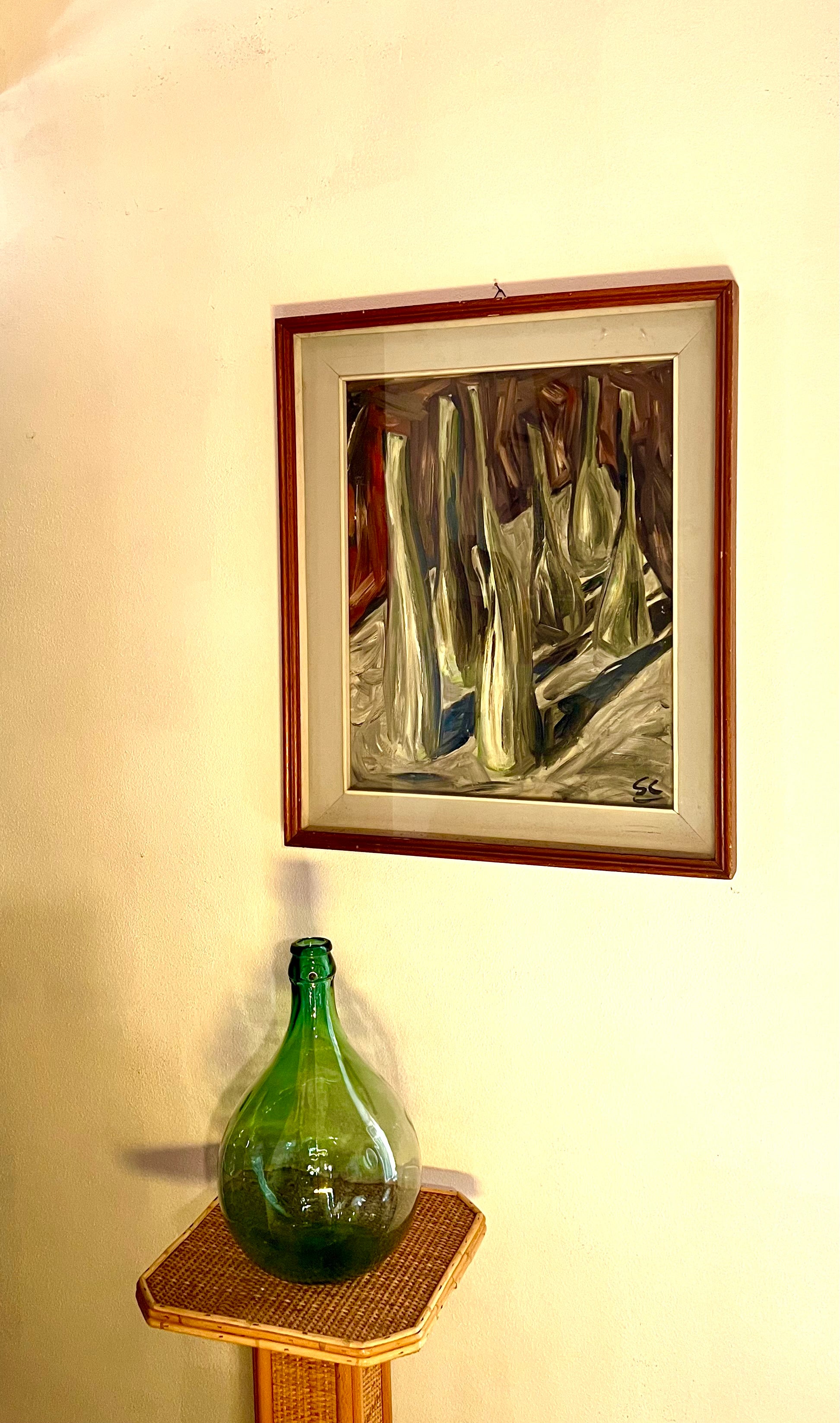 Italian Abstract Still Life with Glass Bottles, Signed S.C., 1950s