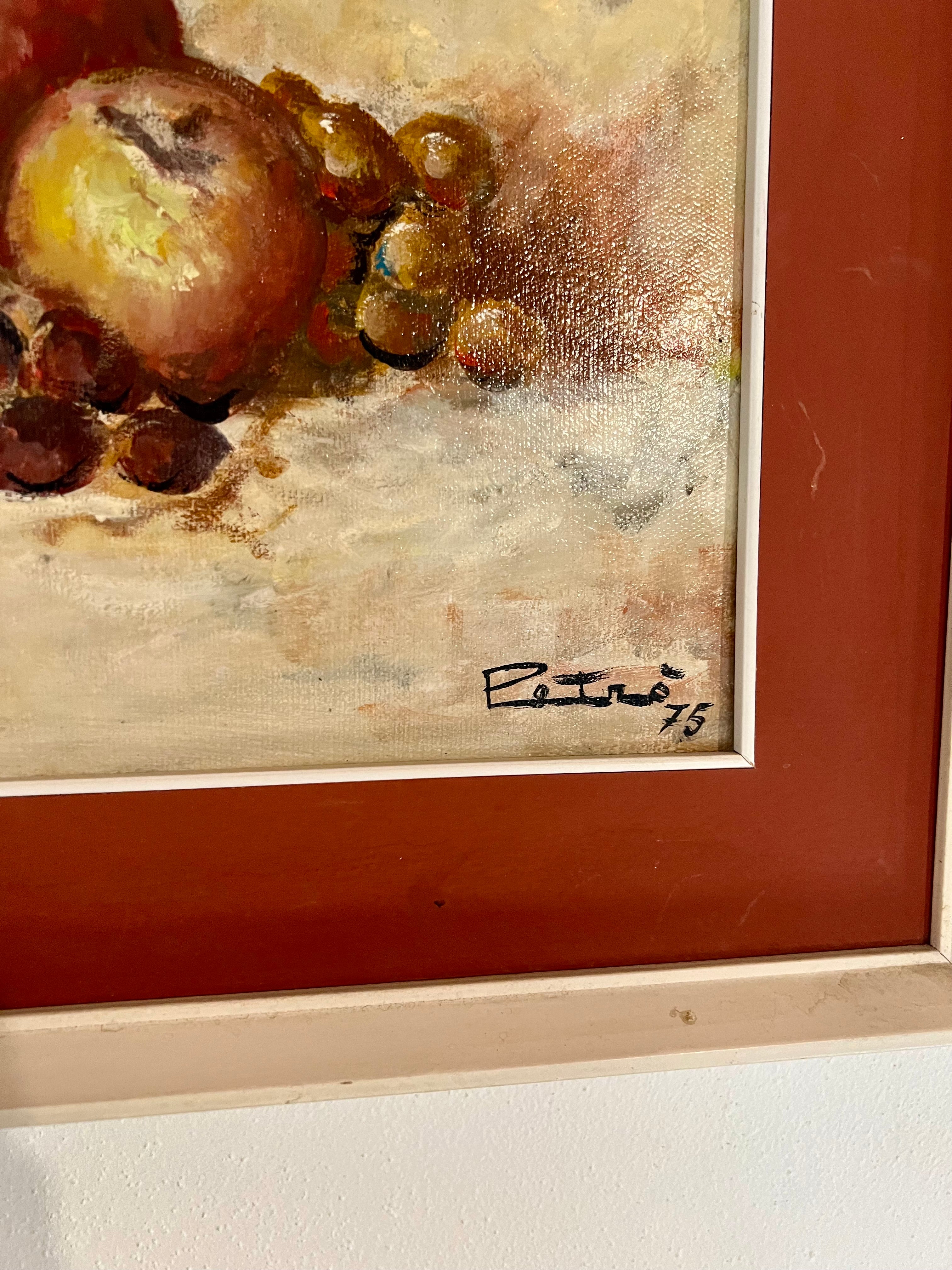 Italian Abstract Oil Still Life with Fruit, Signed Petro, 1975