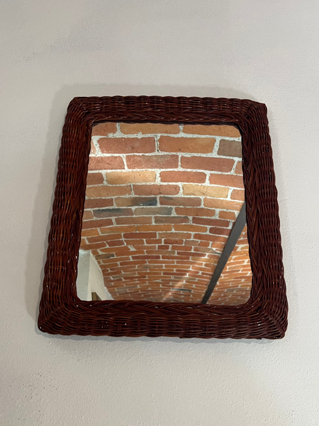 Italian Rattan Mirror with Glossy Reddish-Brown Finish, Italy, 1960s