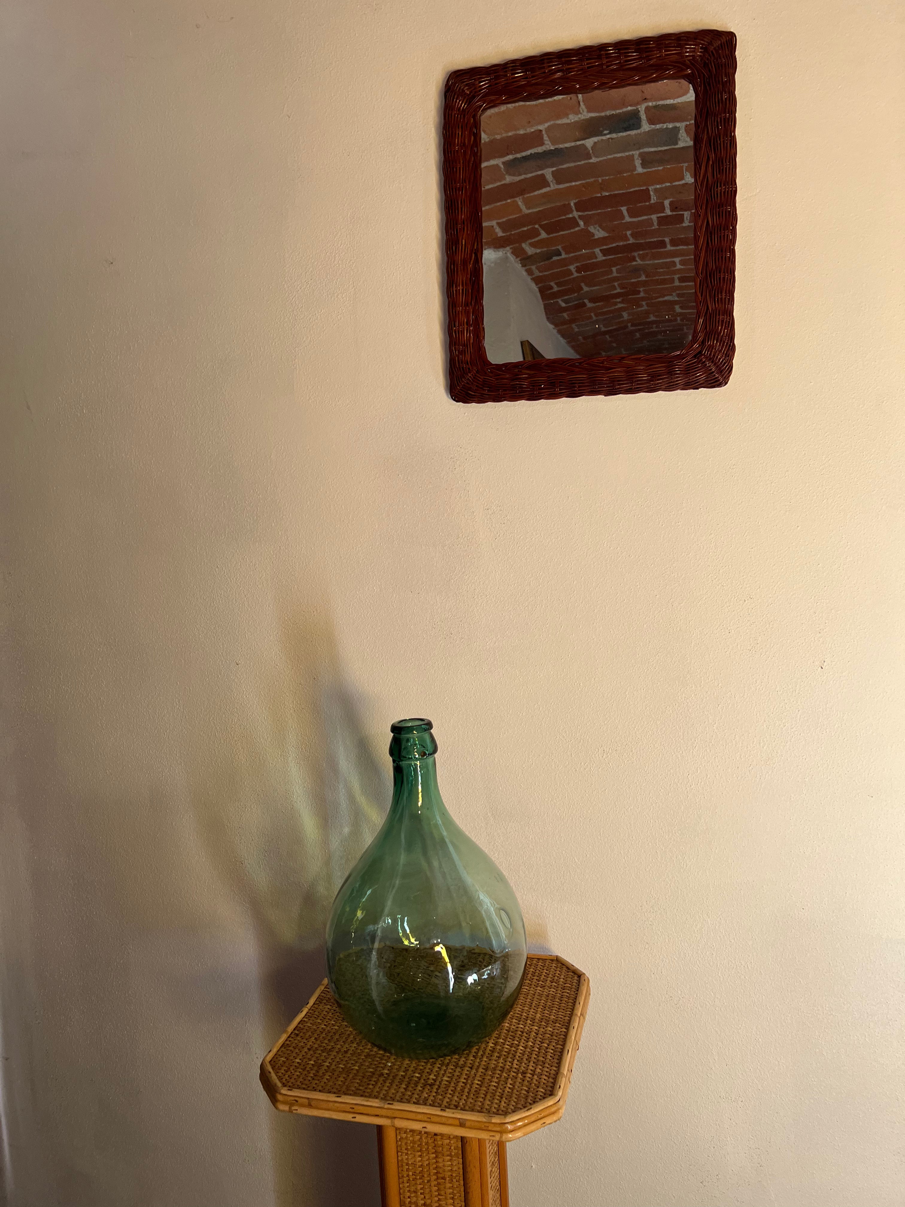 Italian Rattan Mirror with Glossy Reddish-Brown Finish, Italy, 1960s