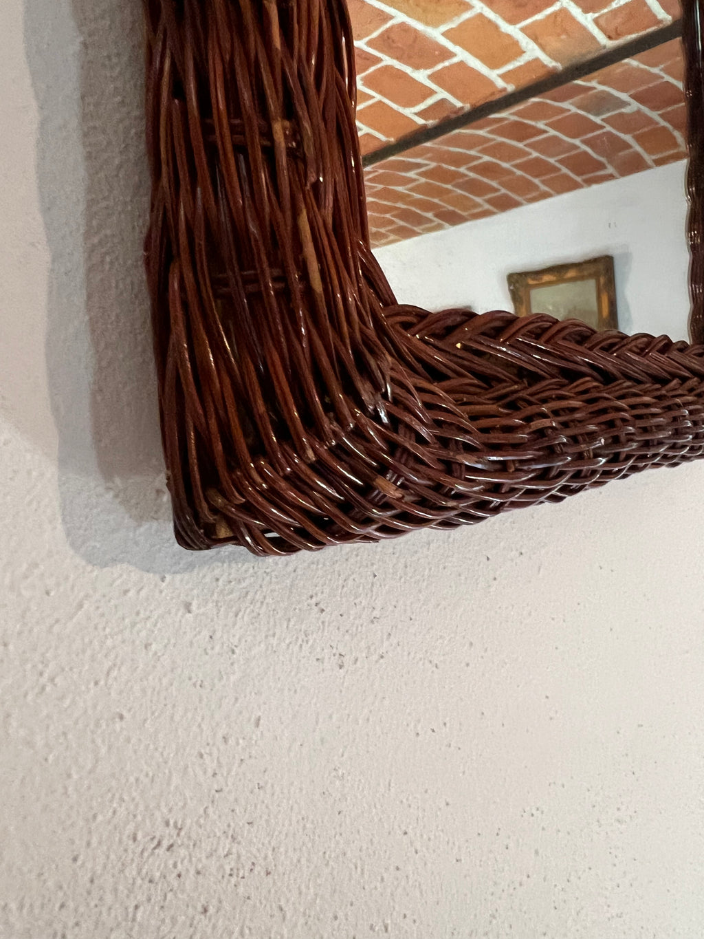Italian Rattan Mirror with Glossy Reddish-Brown Finish, Italy, 1960s