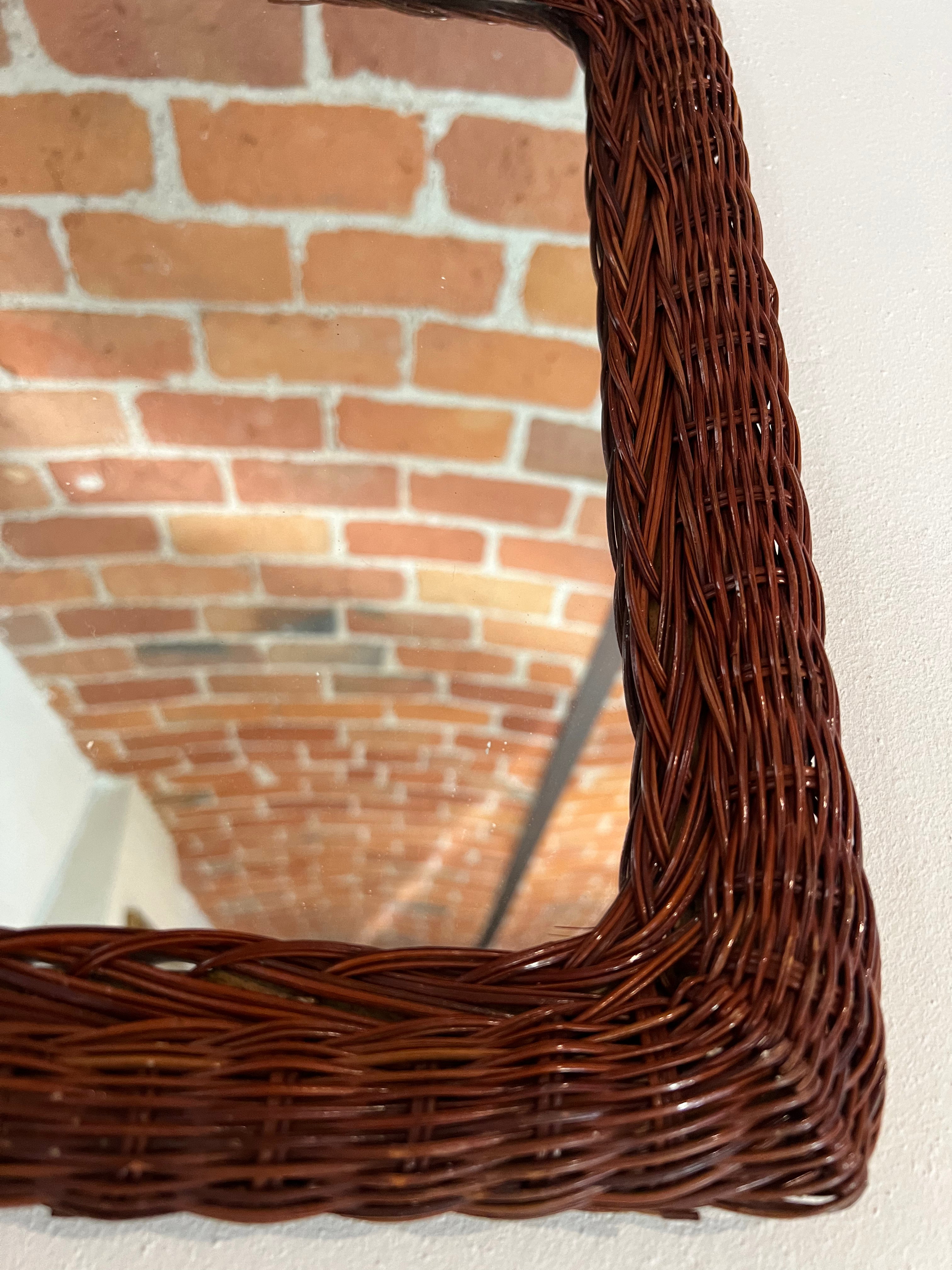 Italian Rattan Mirror with Glossy Reddish-Brown Finish, Italy, 1960s