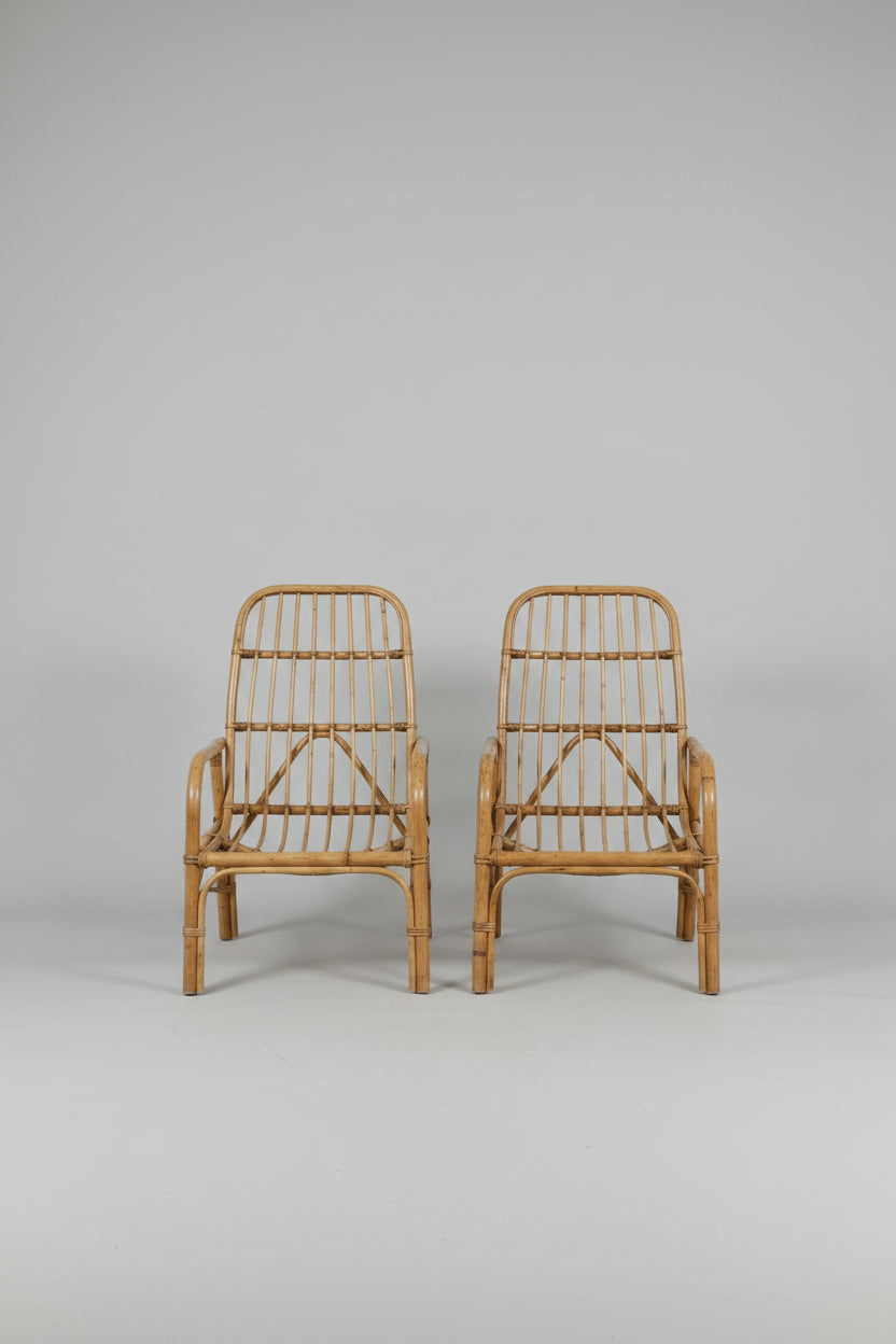 Set of Vintage Italian Bamboo Armchairs, 1970s