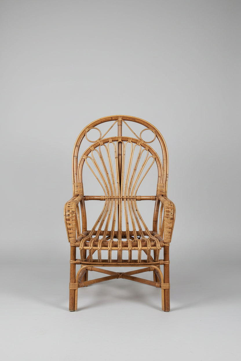 Italian Riviera Rattan and Bamboo Armchair, in the Style of Franco Albini