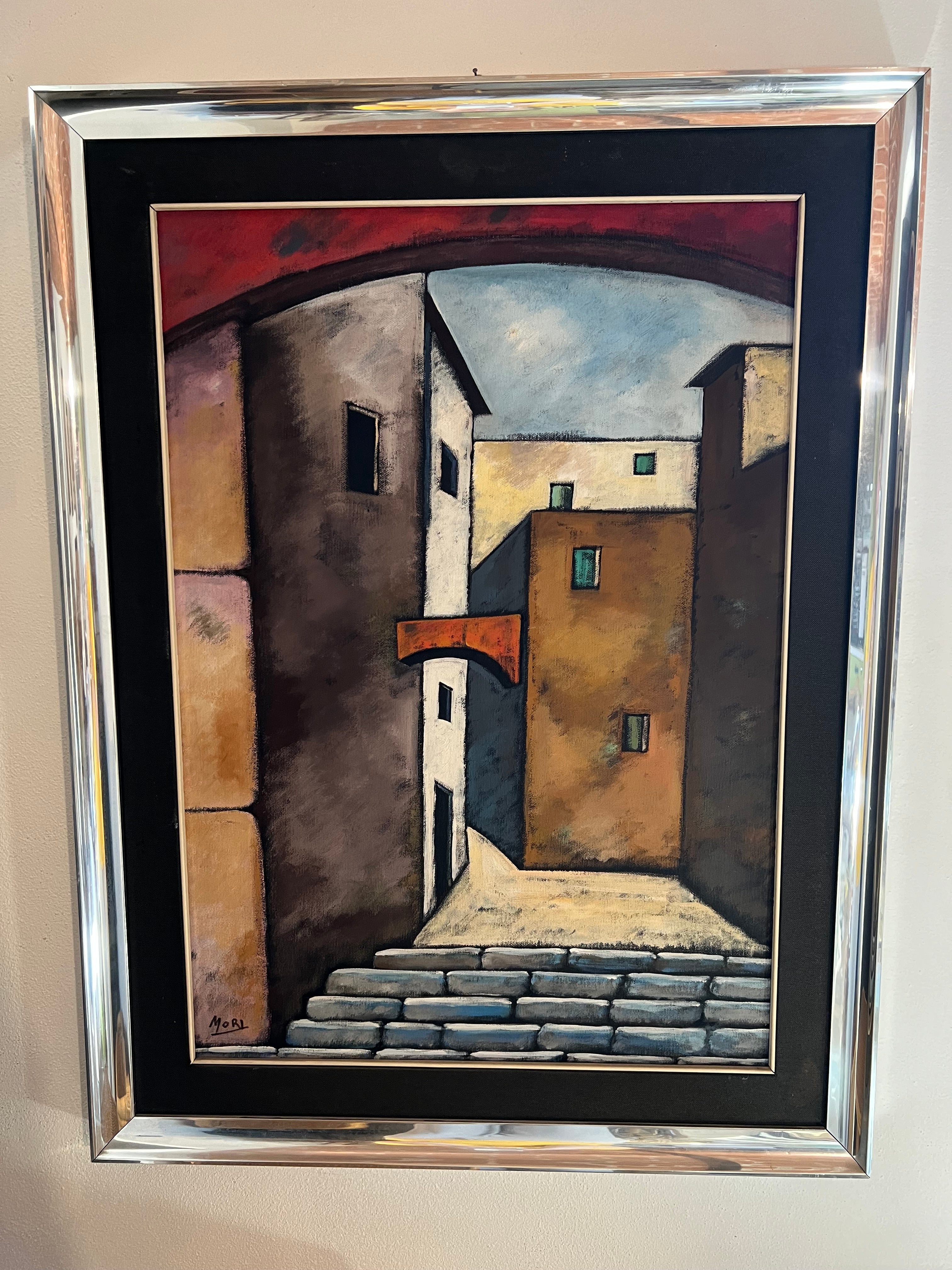 Cubist-Style Italian Street Scene, Signed Camilo Mori