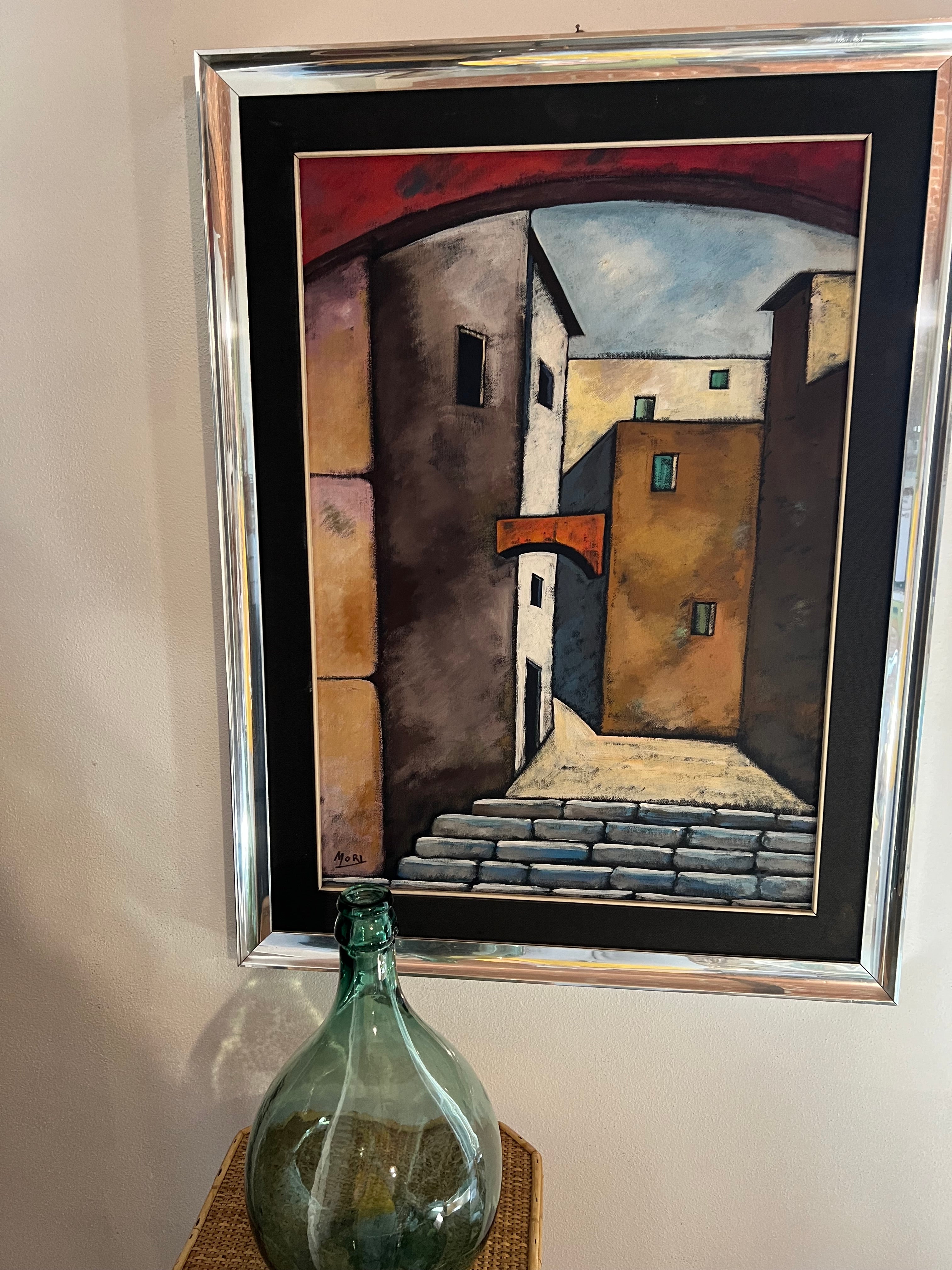 Cubist-Style Italian Street Scene, Signed Camilo Mori