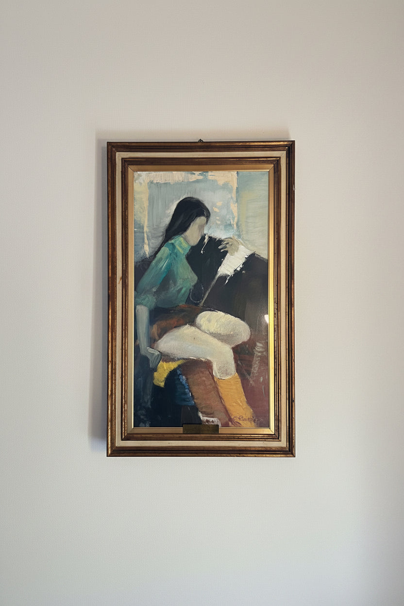 Italian Figurative Painting of Woman Reading, Signed E. Rosati, 1970s