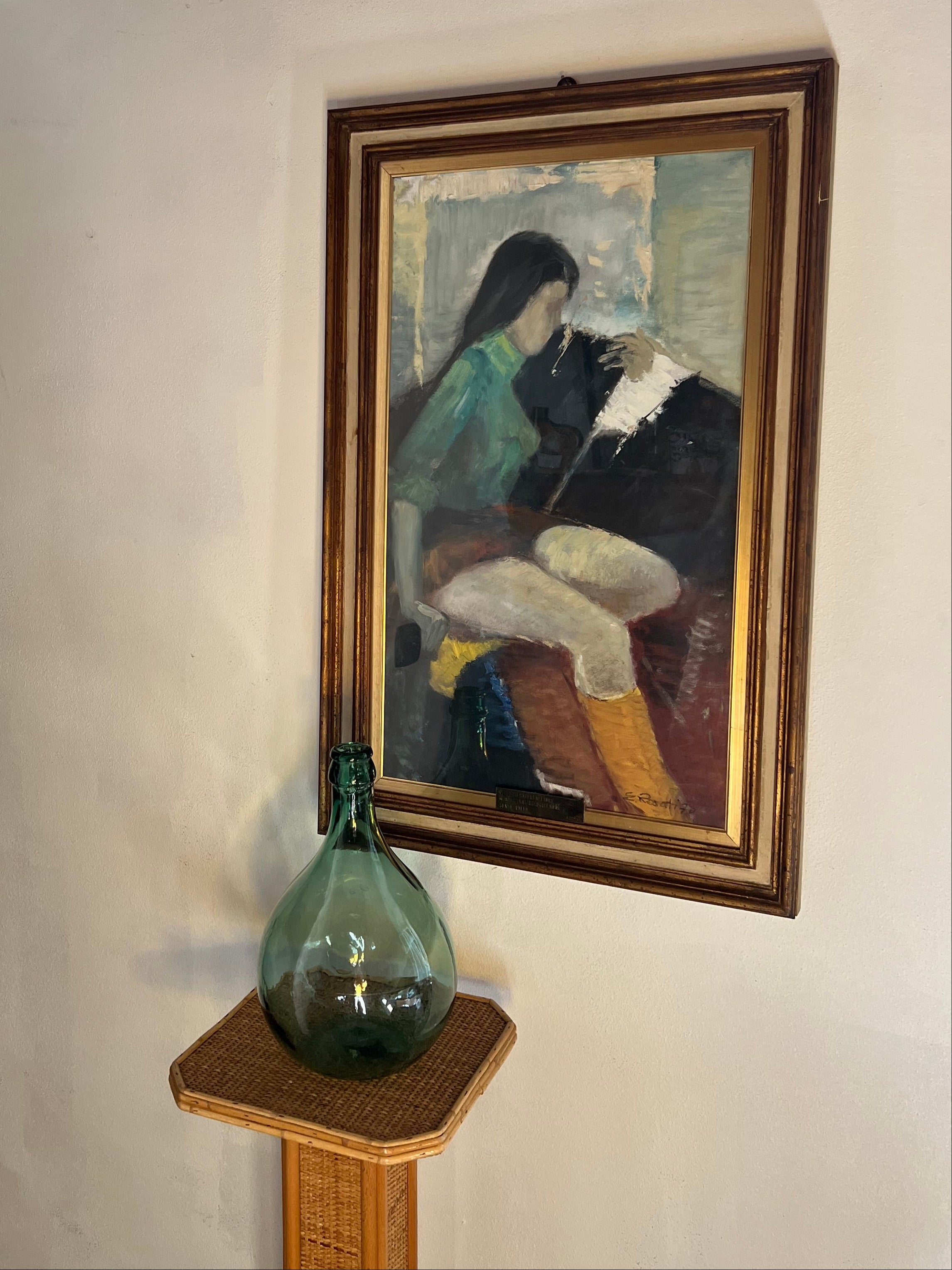 Italian Figurative Painting of Woman Reading, Signed E. Rosati, 1970s