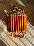 950s Italian Bamboo Pendant with Rare Red Parchment Diffuser and Rattan Chain