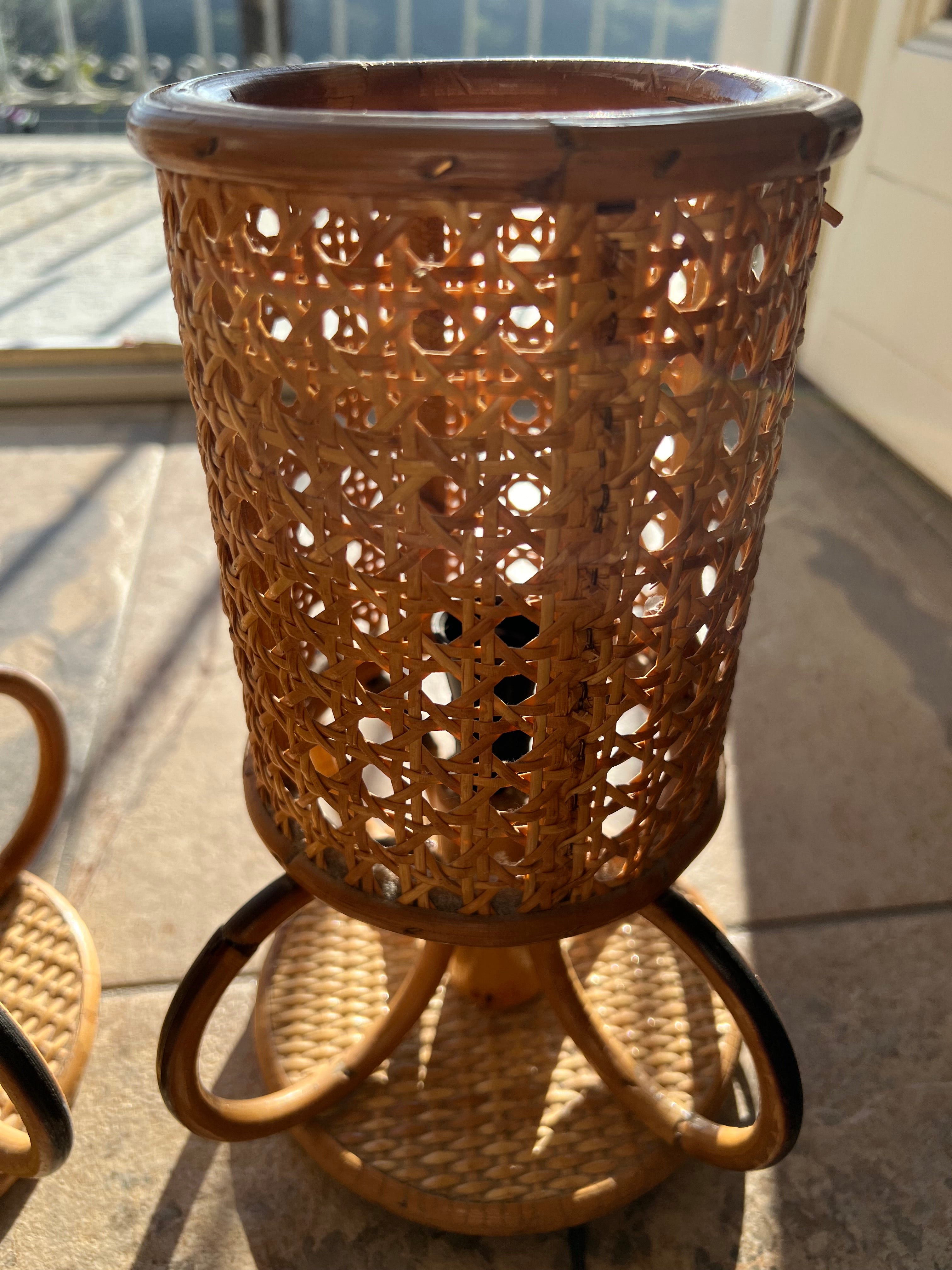 Pair of Vintage Italian Bamboo Rattan Table Lamps