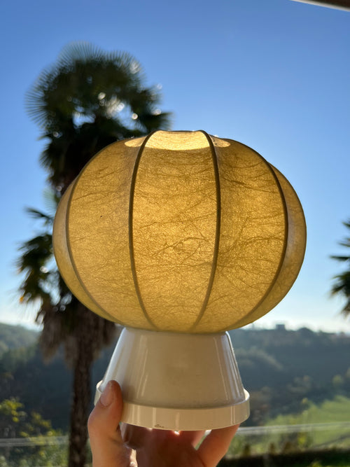 1960s Italian Cocoon Table Lamp, Castiglioni Style with cream base