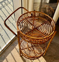 Mid-Century Round Bamboo and Rattan Serving Trolley