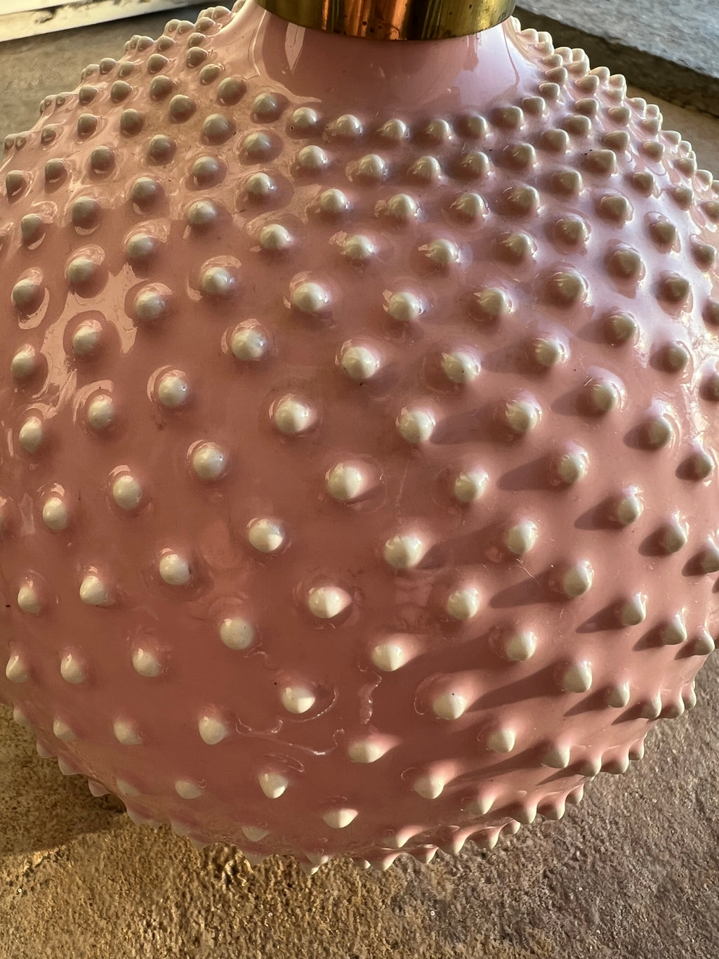 Rosé Pastel Polka Dot Sphere Table Lamp in Ceramic & Brass from Studio Paf Milano, 1970s