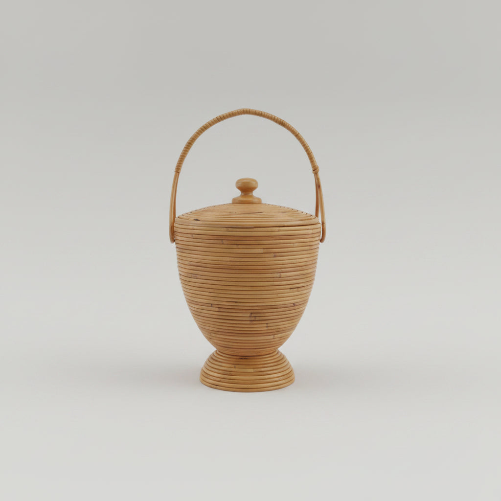 Vivai del Sud Bamboo Rattan Decorative Basket, 1970s, Italy