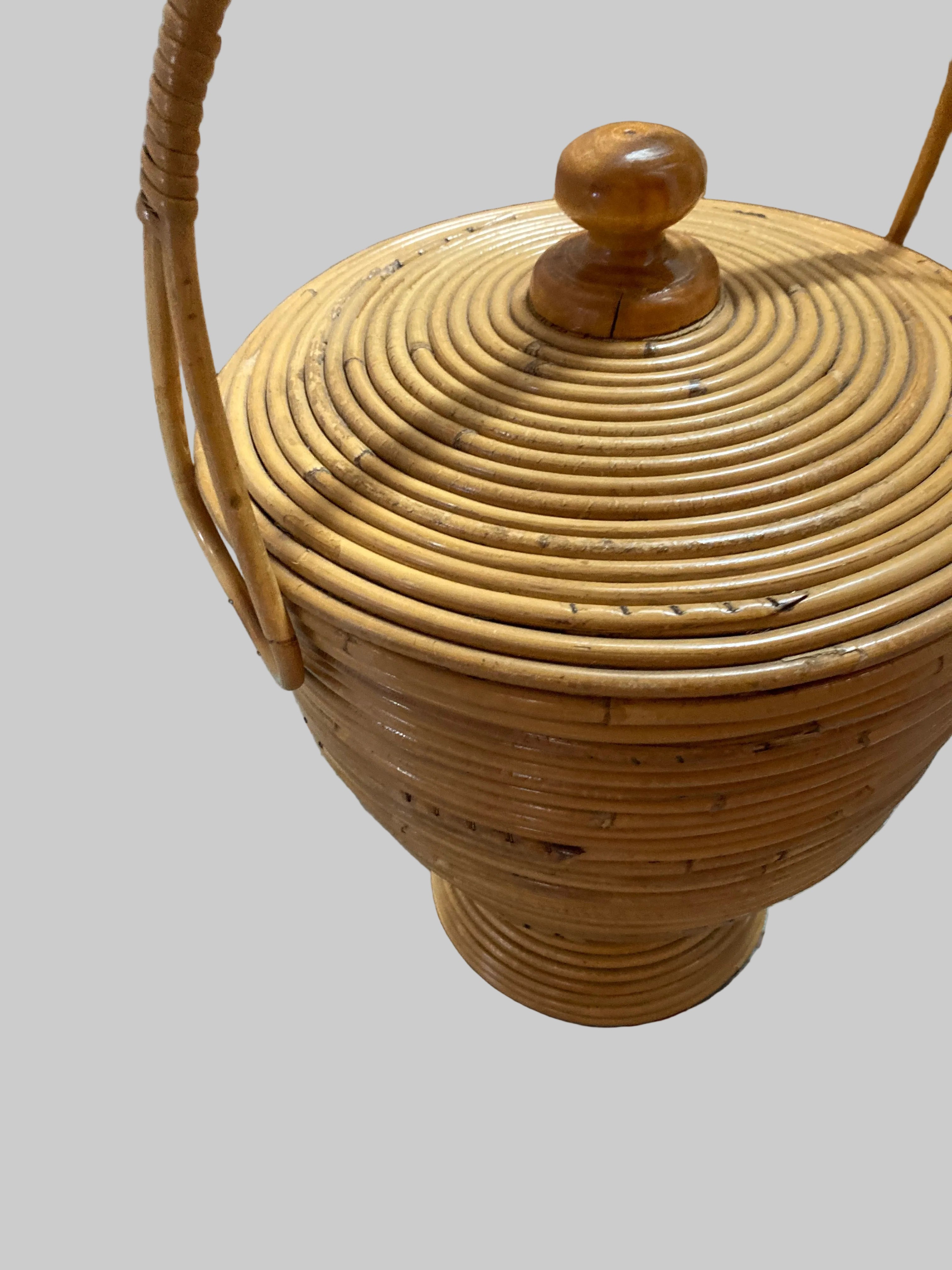 Vivai del Sud Bamboo Rattan Decorative Basket, 1970s, Italy