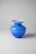 Murano Blue Art Glass Vase with Optic Pattern and Ruffled Rim, 1970s