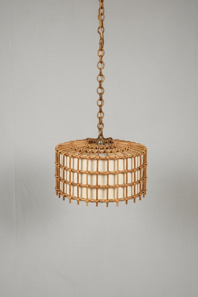 Vintage 1970s Italian Bamboo Pendant Light