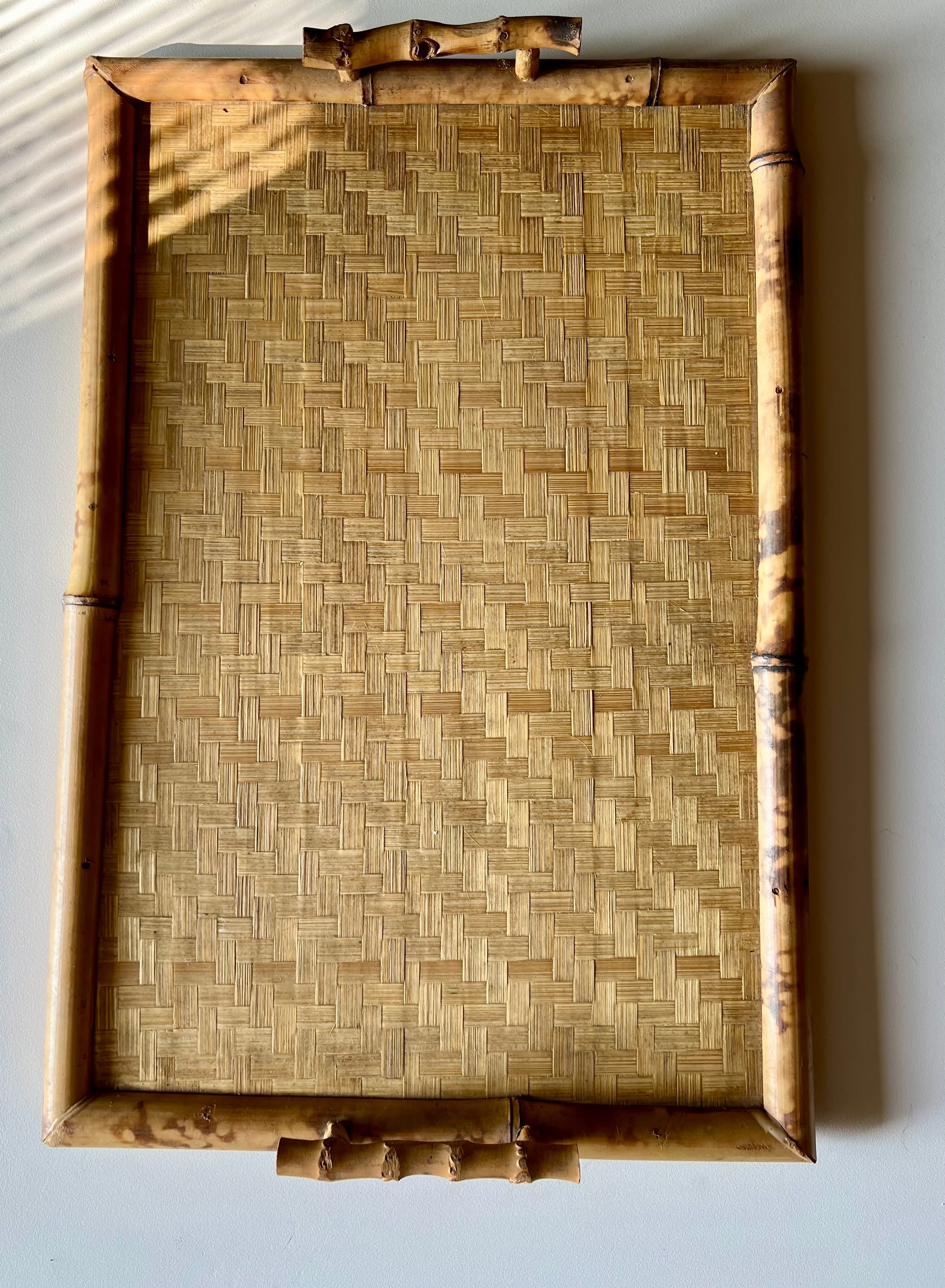 Italian Tray in Bamboo, Rattan and Wicker, 1970s