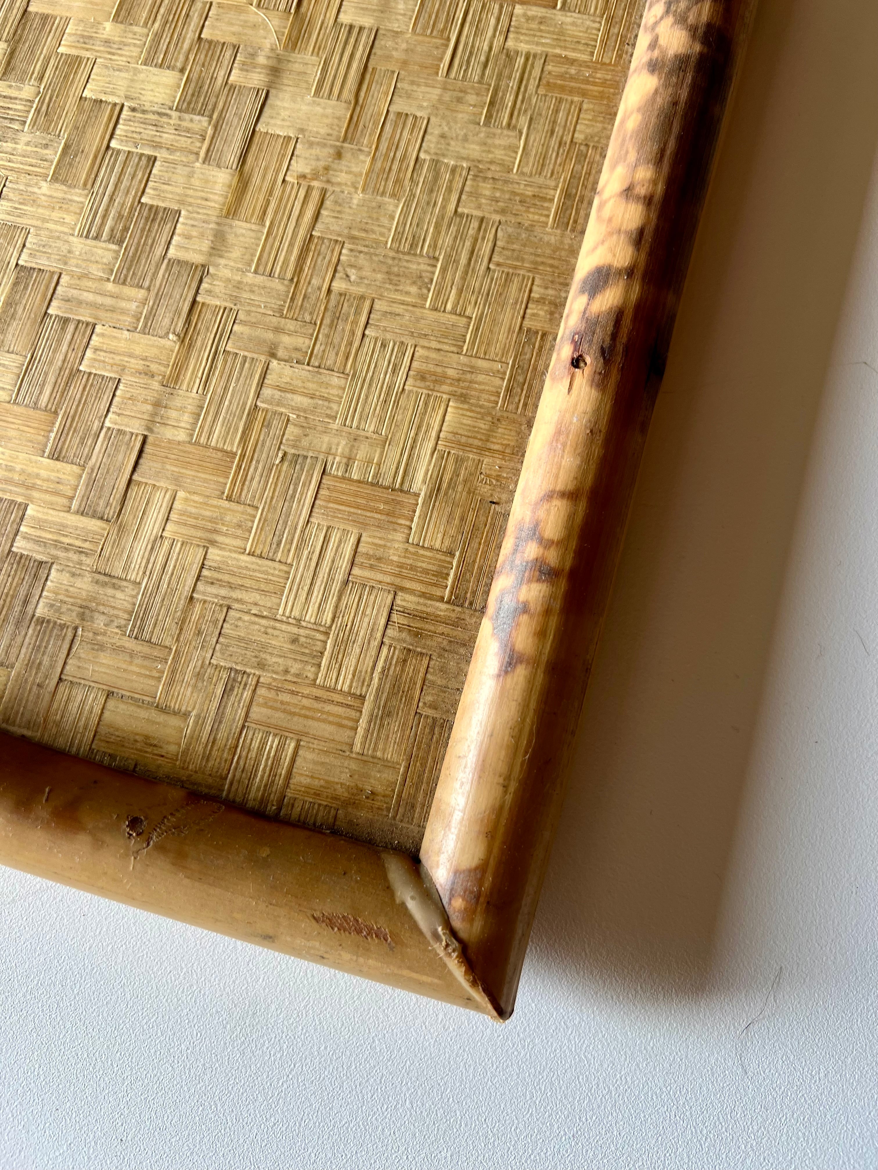 Italian Tray in Bamboo, Rattan and Wicker, 1970s