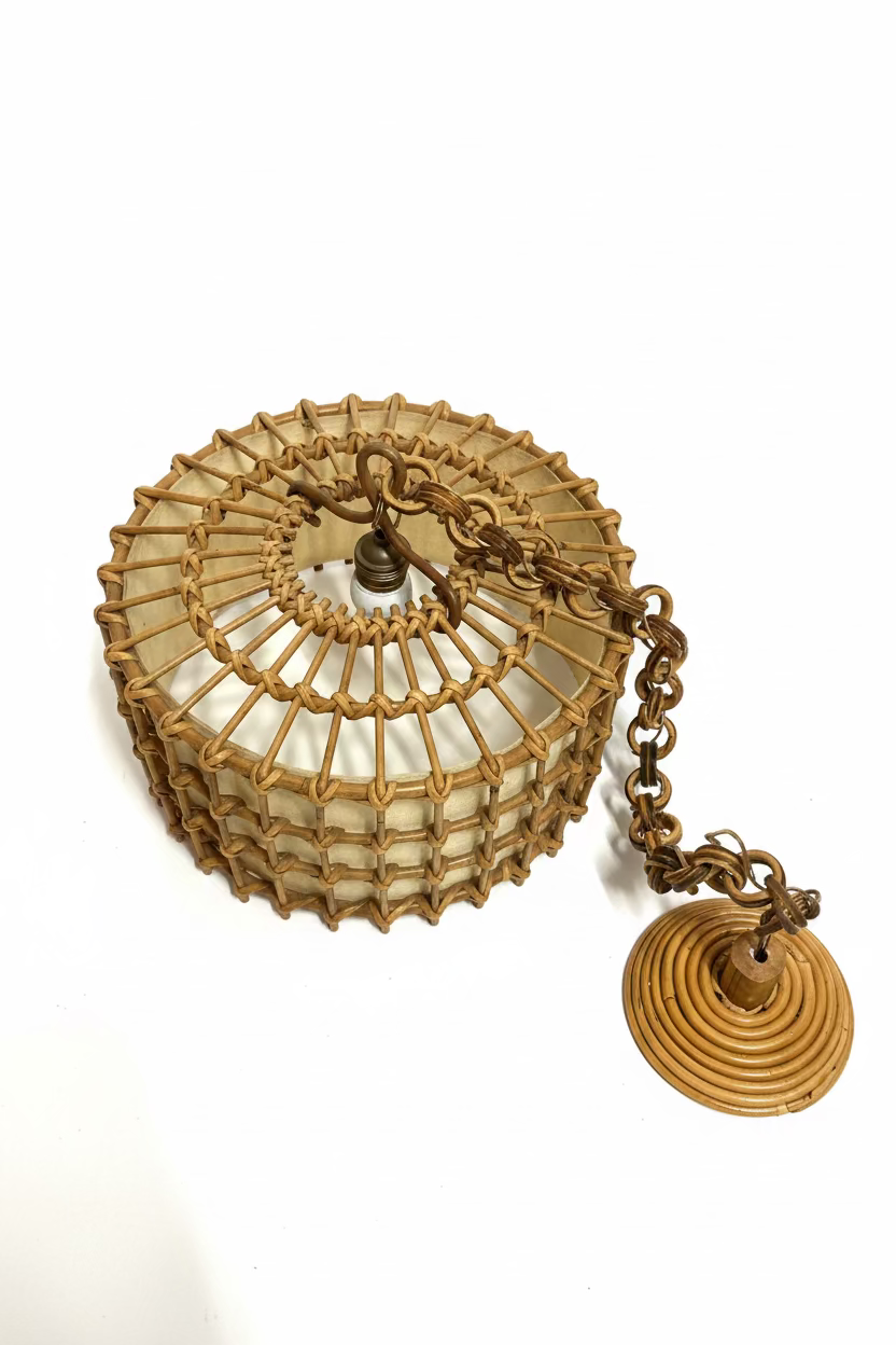 Vintage 1970s Italian Bamboo Pendant Light