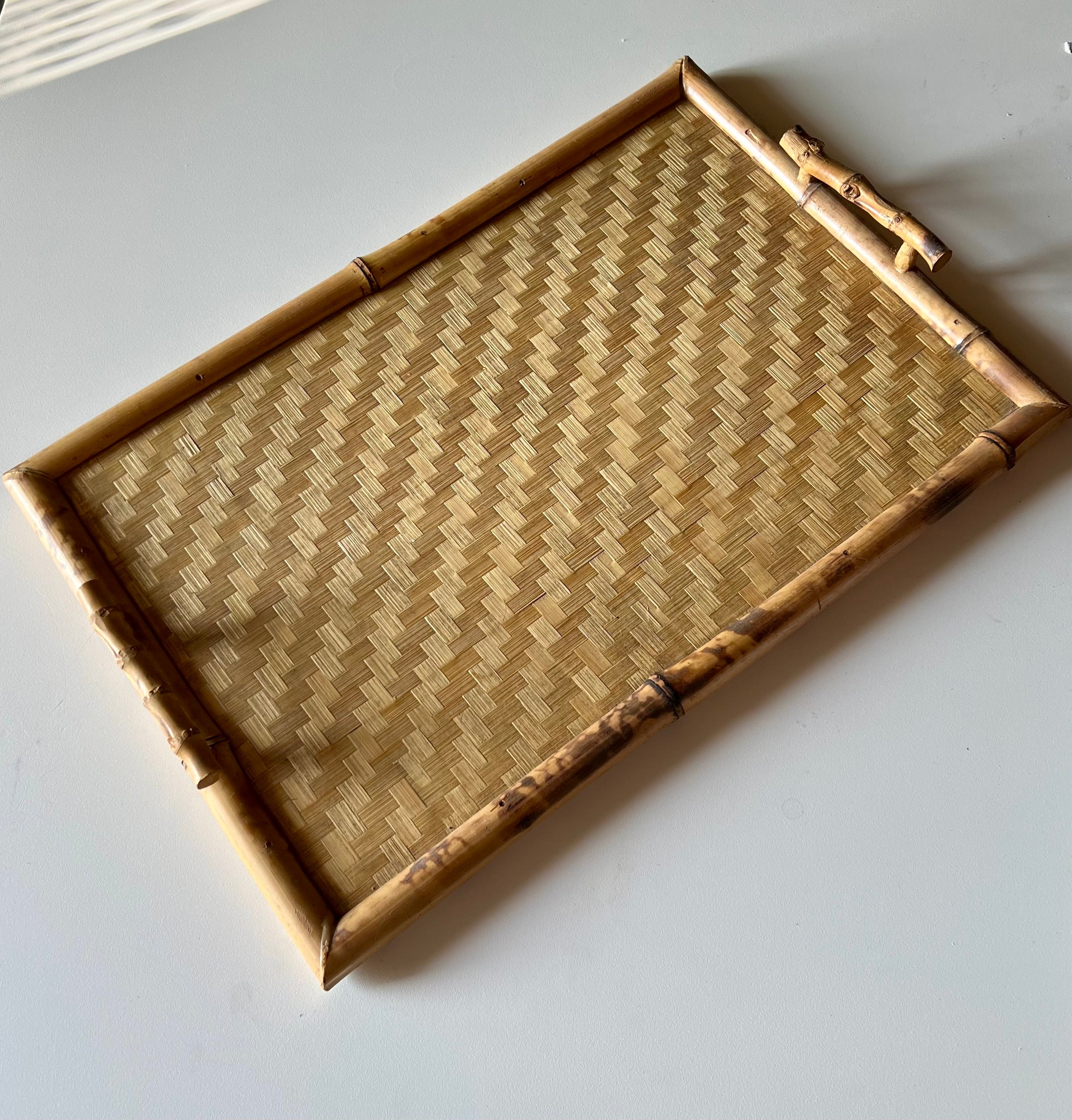 Italian Tray in Bamboo, Rattan and Wicker, 1970s