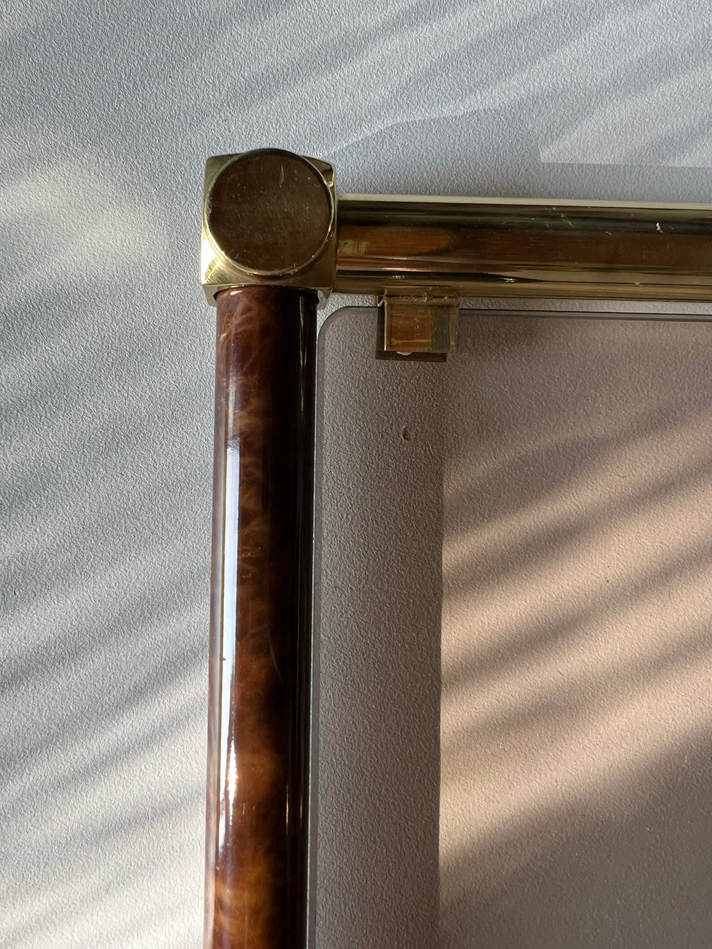 Italian smoked glass and brass serving tray, 1970s