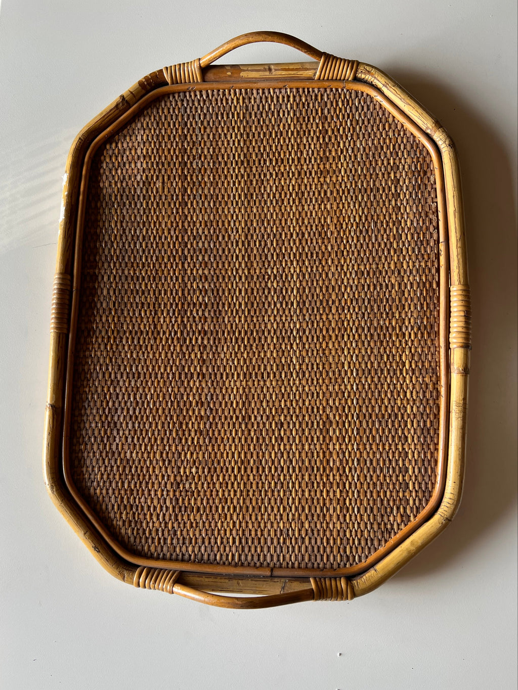 Italian Tray in Bamboo, Rattan and Wicker, 1970s