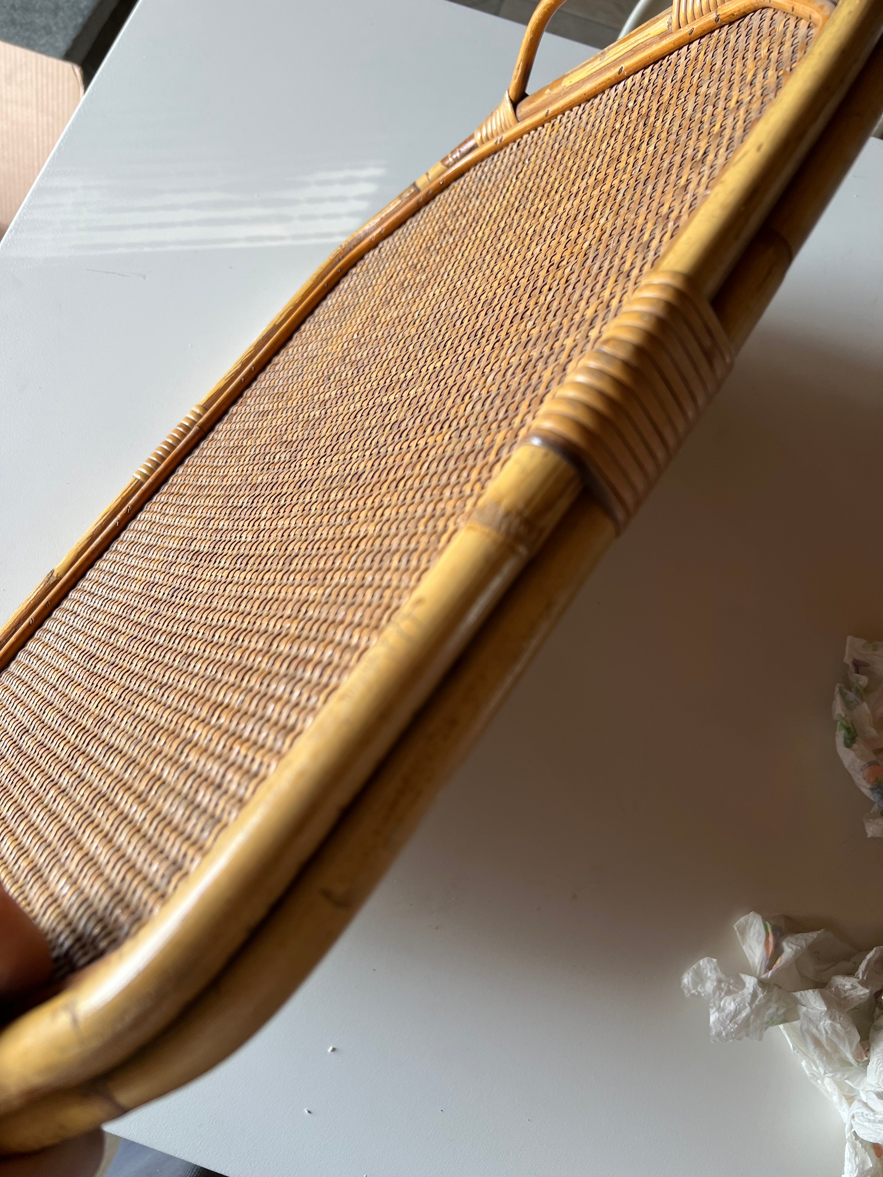 Italian Tray in Bamboo, Rattan and Wicker, 1970s