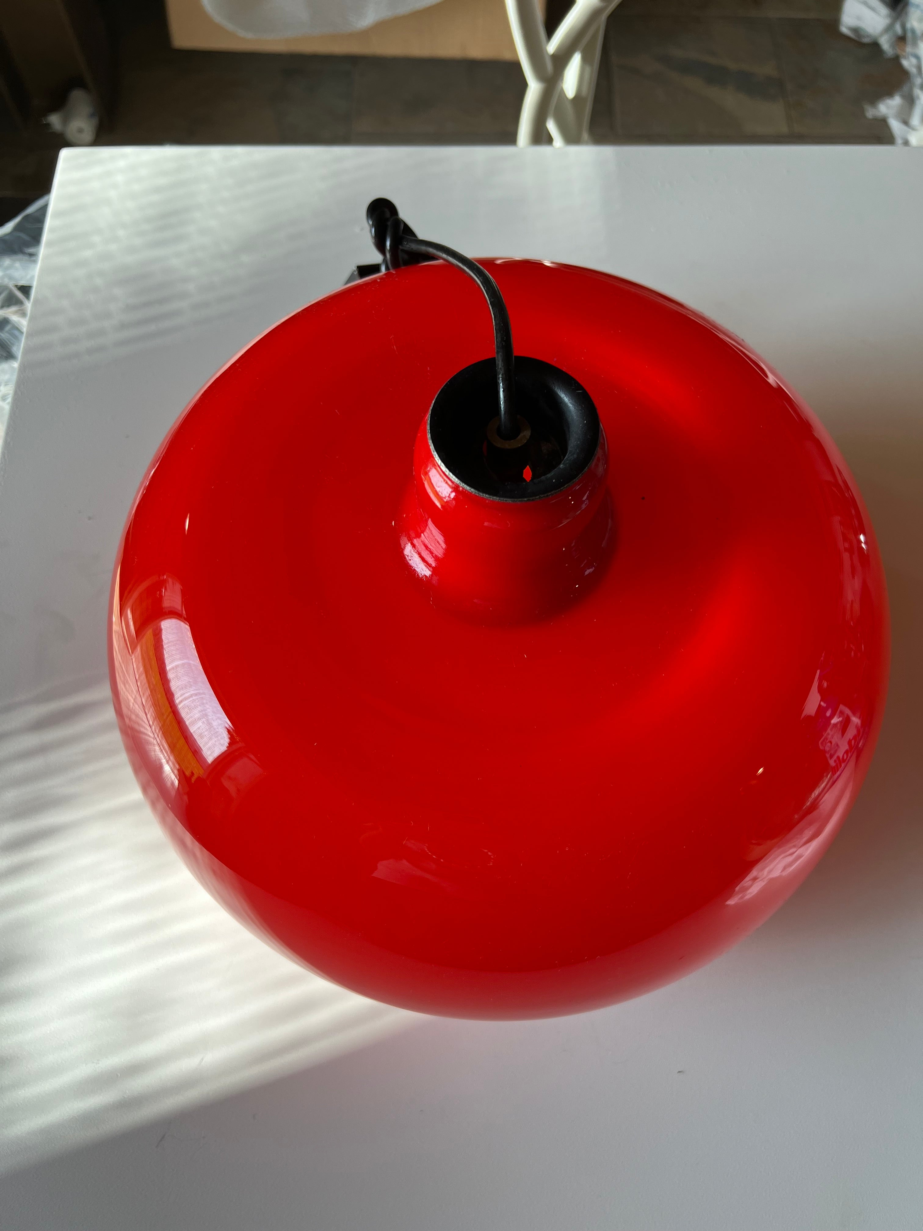 Red-Orange Glass Ceiling Lamp by Alessandro Pianon for Lumenform, 1960s