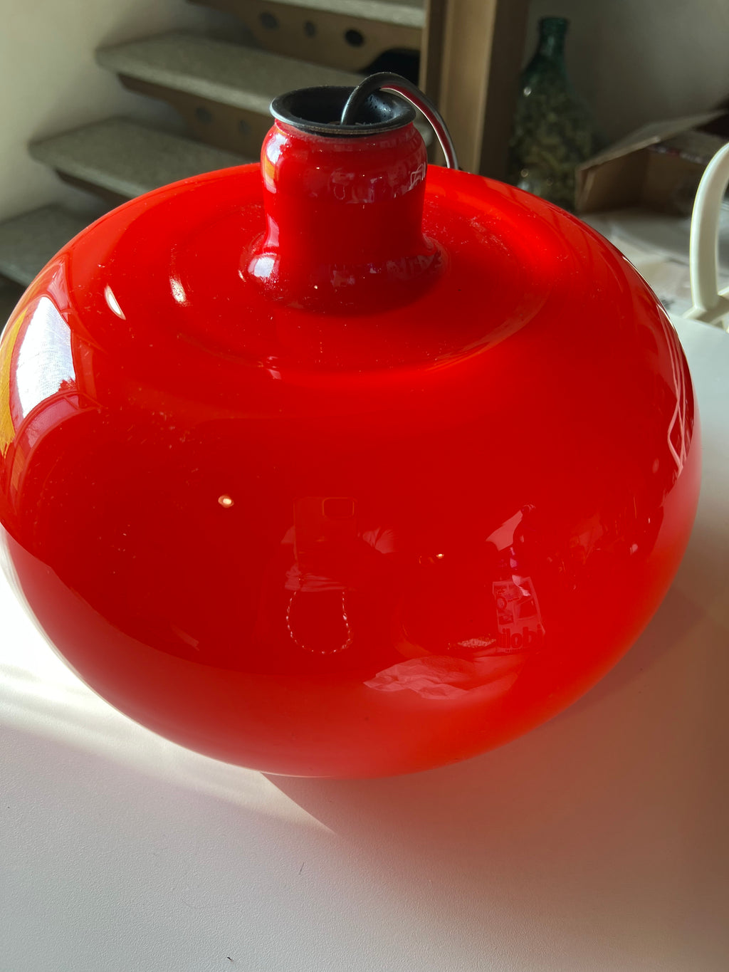 Red-Orange Glass Ceiling Lamp by Alessandro Pianon for Lumenform, 1960s