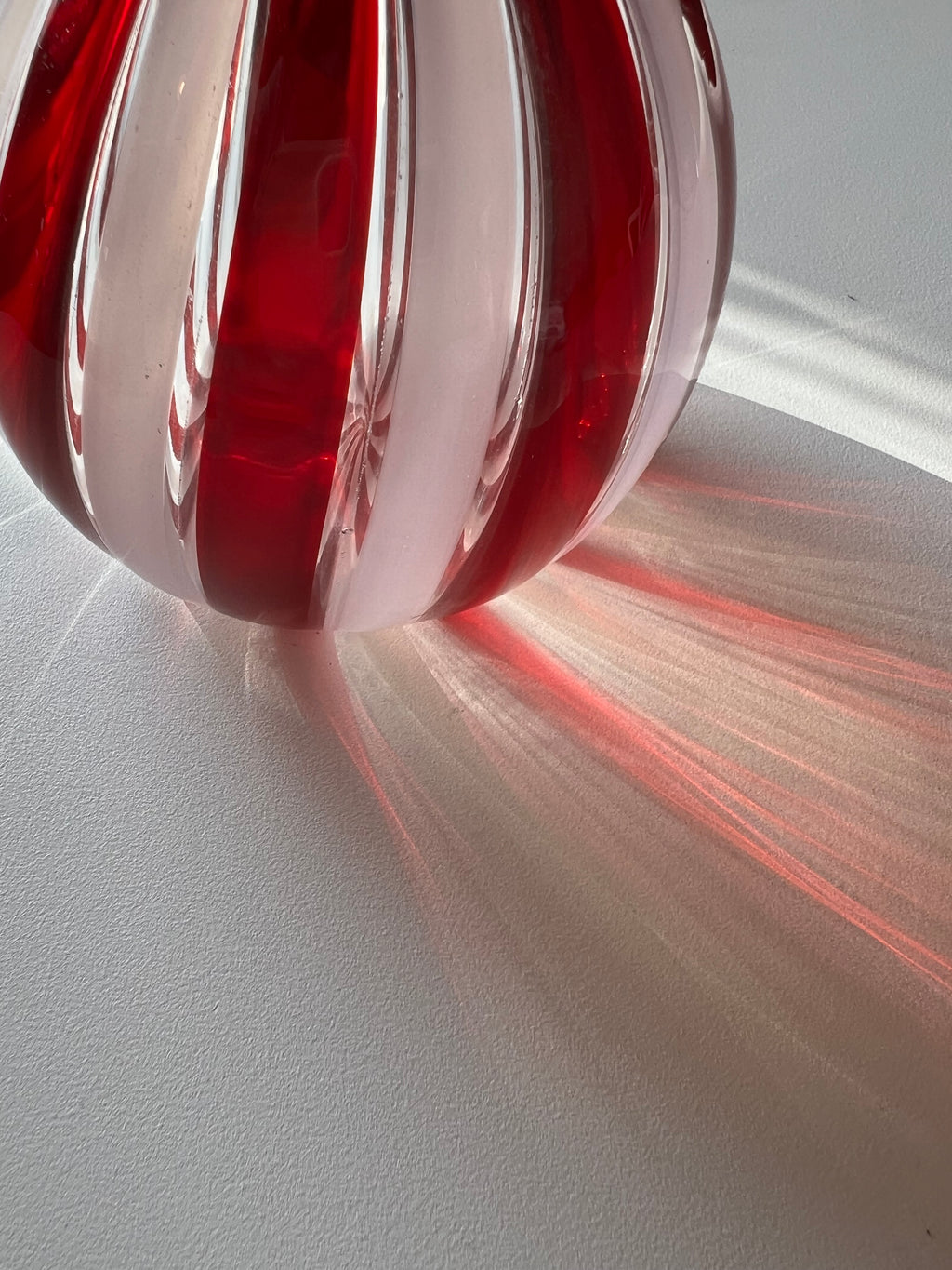 Red White and Transparent Glass Bottle Vase in the style of Gio Ponti, Italy, 1970s