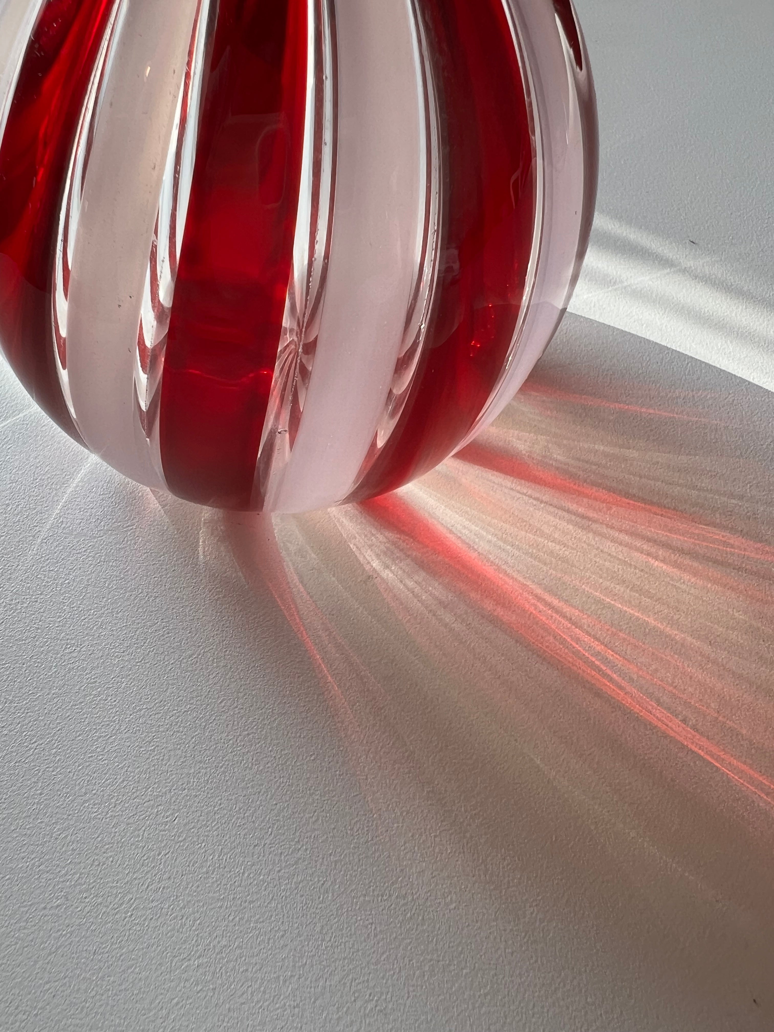 Red White and Transparent Glass Bottle Vase in the style of Gio Ponti, Italy, 1970s