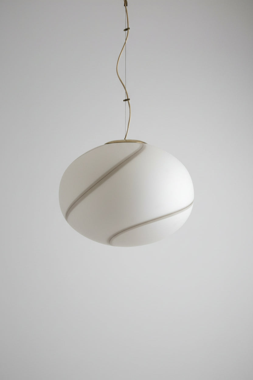 Venini Murano Glass Globe Pendant with Gold Ribbon Swirl, c.1970s — Stamped