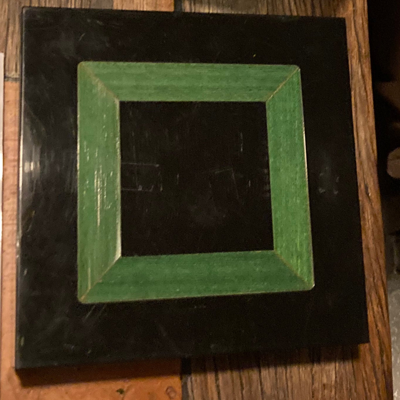 Tommaso Barbi Squared Box, Black Acrylic and Green Wood Inlay, Italy, 1970s