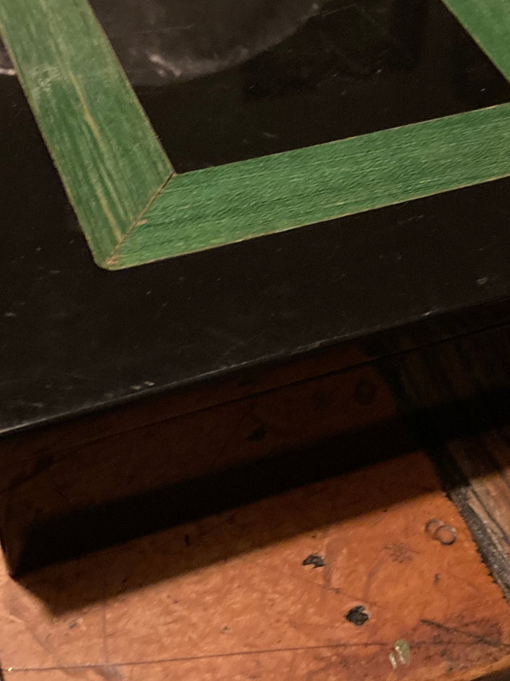 Tommaso Barbi Squared Box, Black Acrylic and Green Wood Inlay, Italy, 1970s
