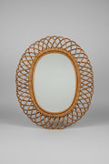 Mid-Century Modern Italian Oval Rattan and Bamboo Mirror attributed to Franco Albini