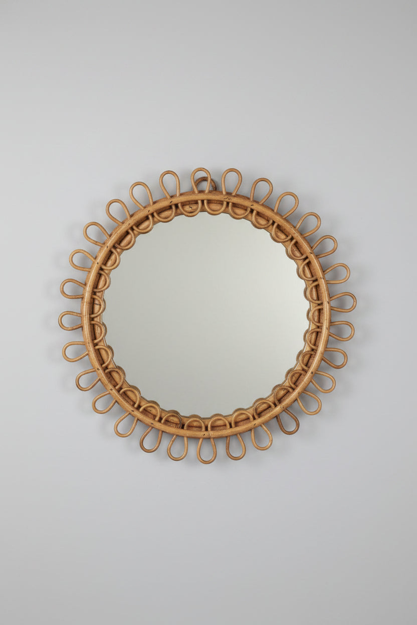 Mid-century Italian rattan and bamboo mirror