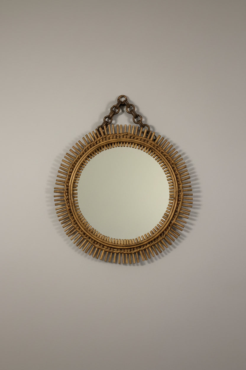 Vintage Italian Round Wall Mirror with Hanging Chain (circa 1960s)