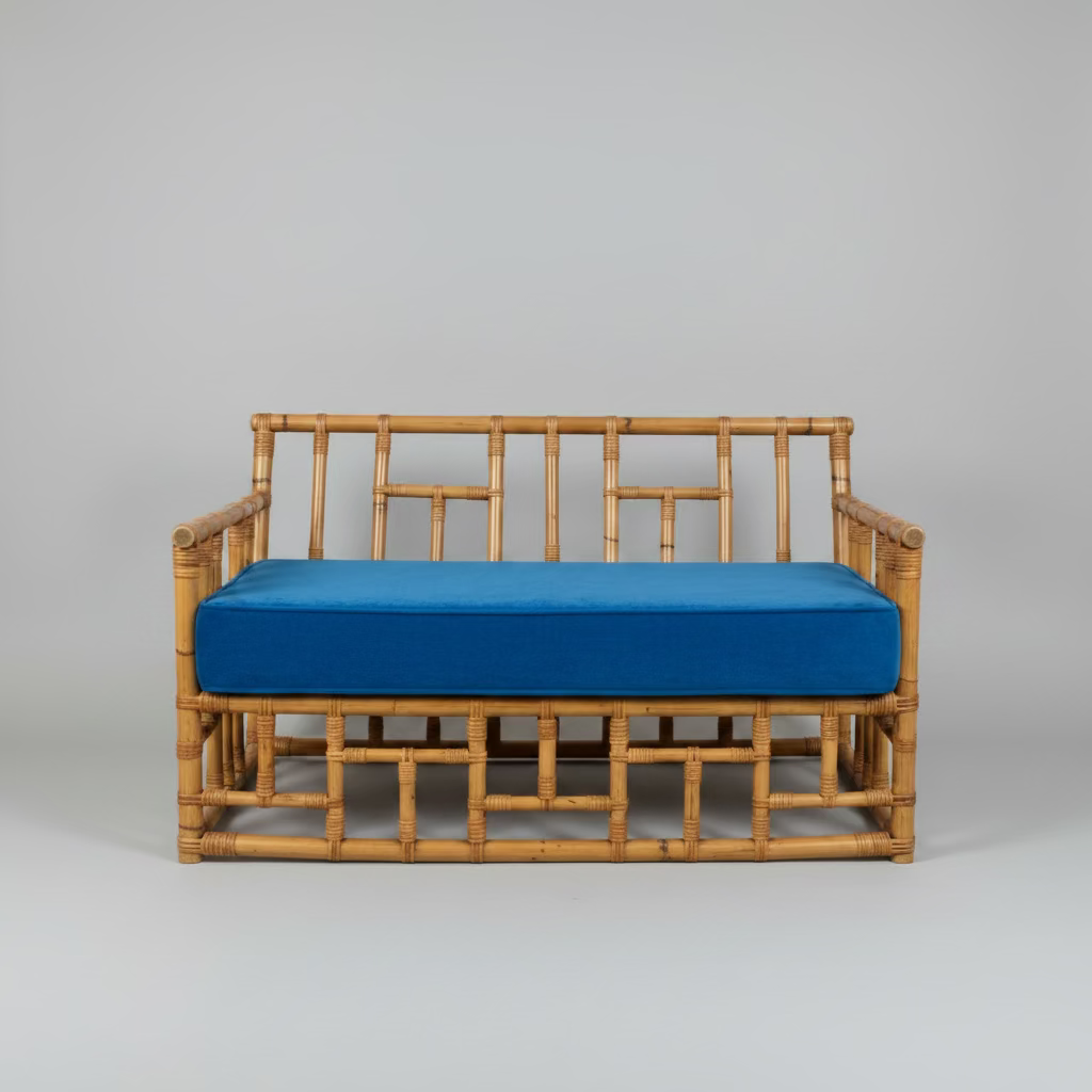 Bamboo Sofa with Geometric Frame attributed to Vivai del Sud, 1970s