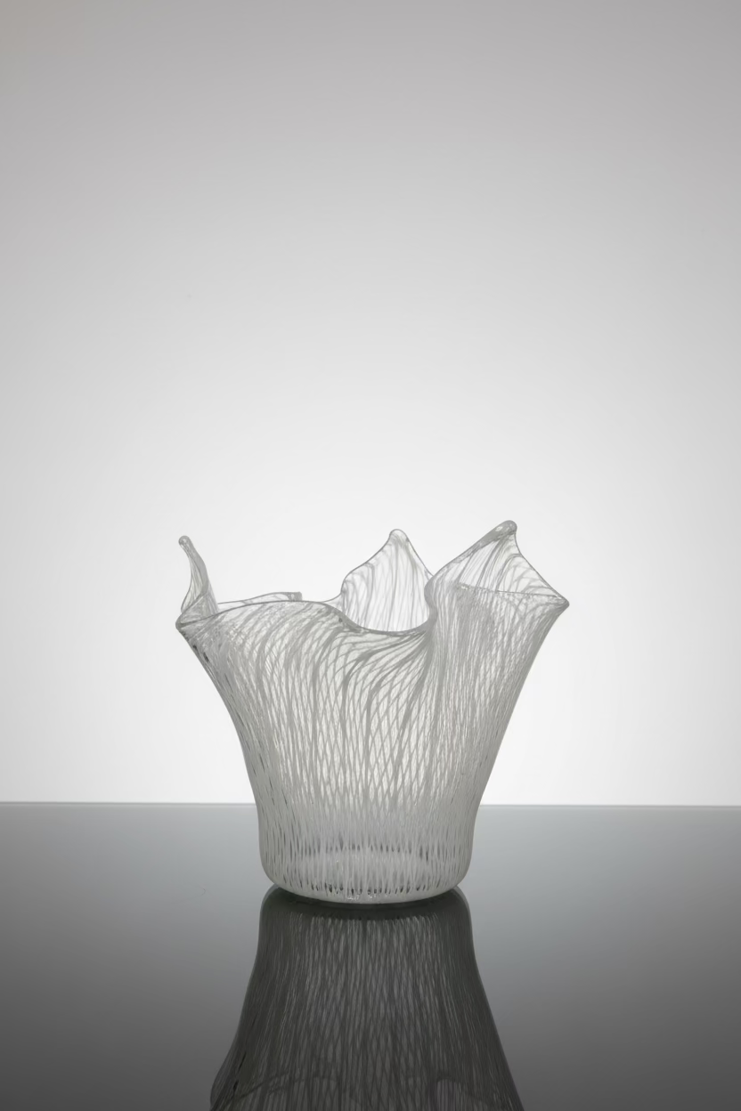 Fluted Mini Murano Blue and White Handkerchief Vase