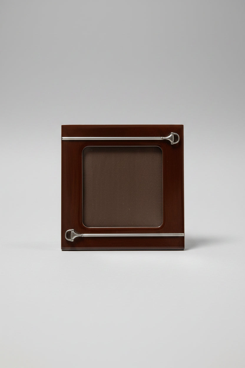 Gucci Picture Frame, Brown Lacquer with Silver-Plated Horsebit, Italy, c.1970s